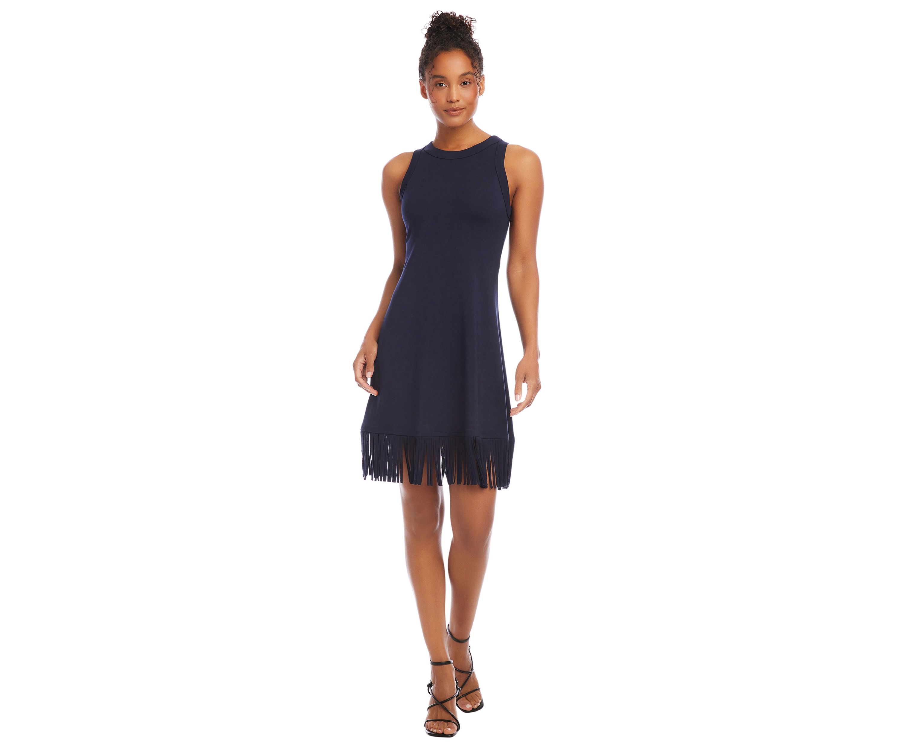Womens Sleeveless Fringe Hem Dress