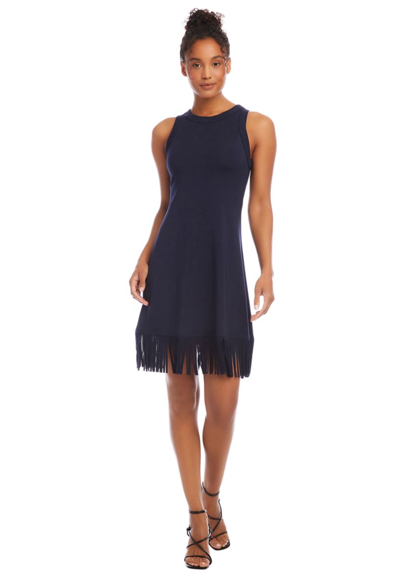 Womens Sleeveless Fringe Hem Dress