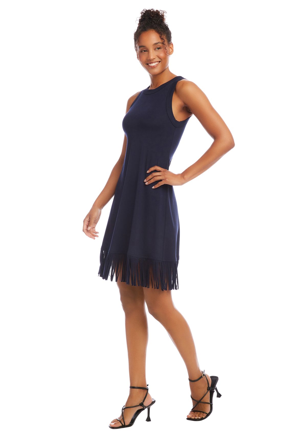 Womens Sleeveless Fringe Hem Dress