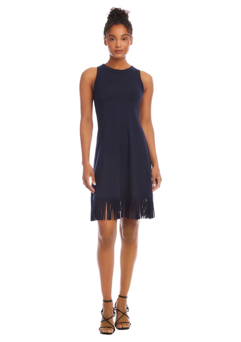 Womens Sleeveless Fringe Hem Dress