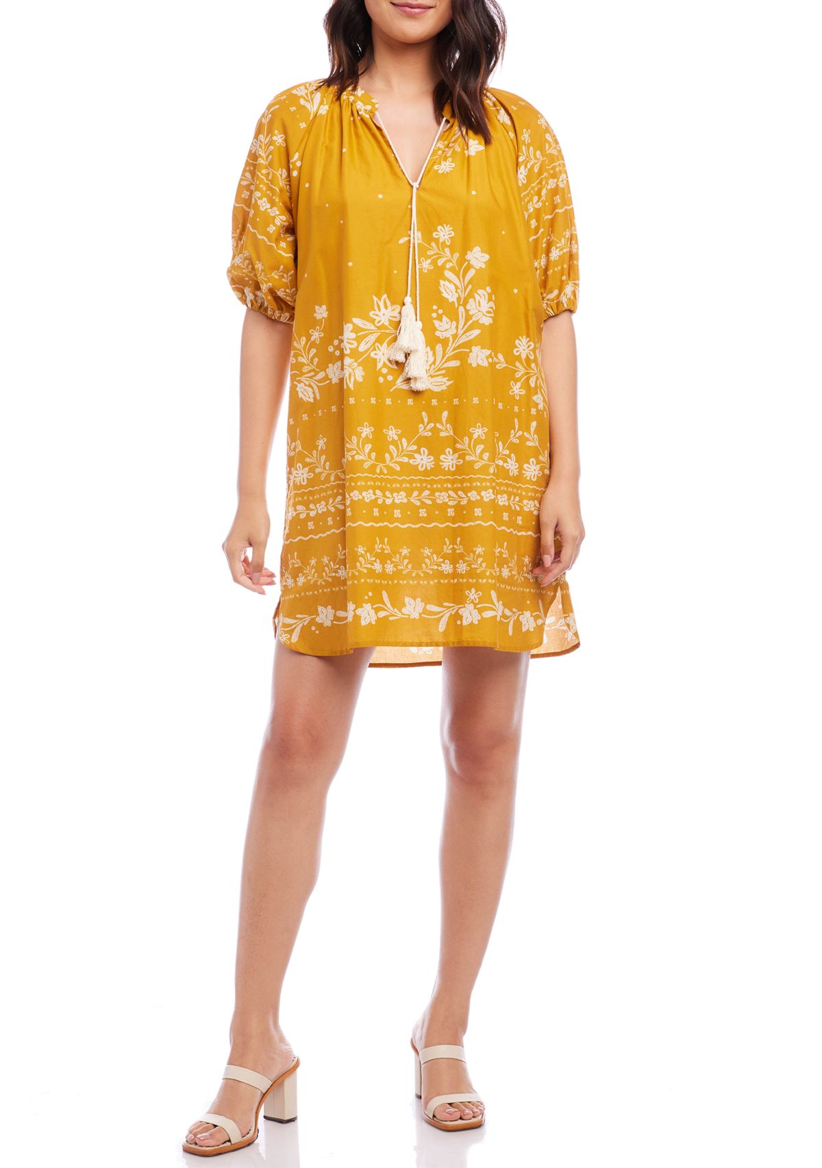 Womens Puff Sleeve Tassel Dress