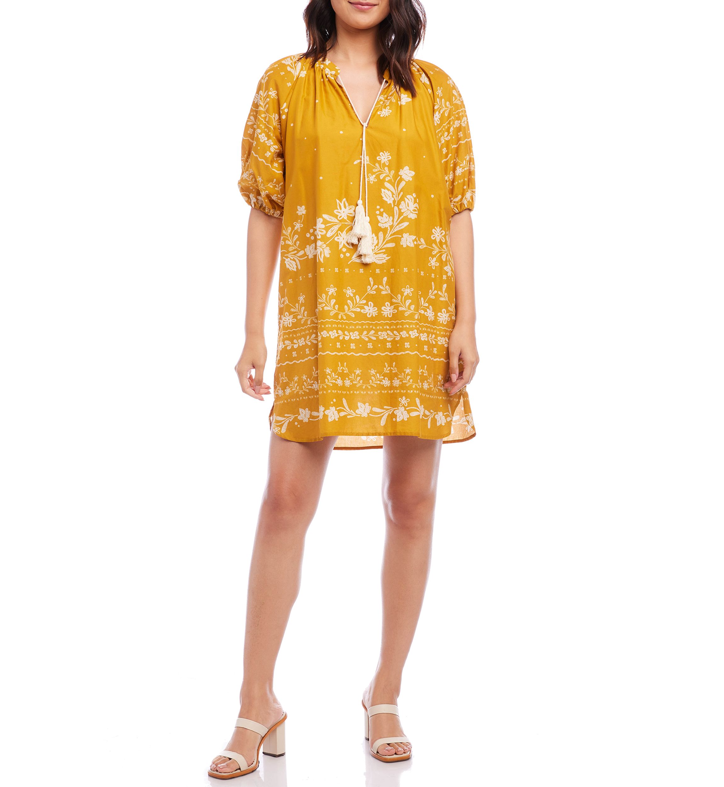 Womens Puff Sleeve Tassel Dress
