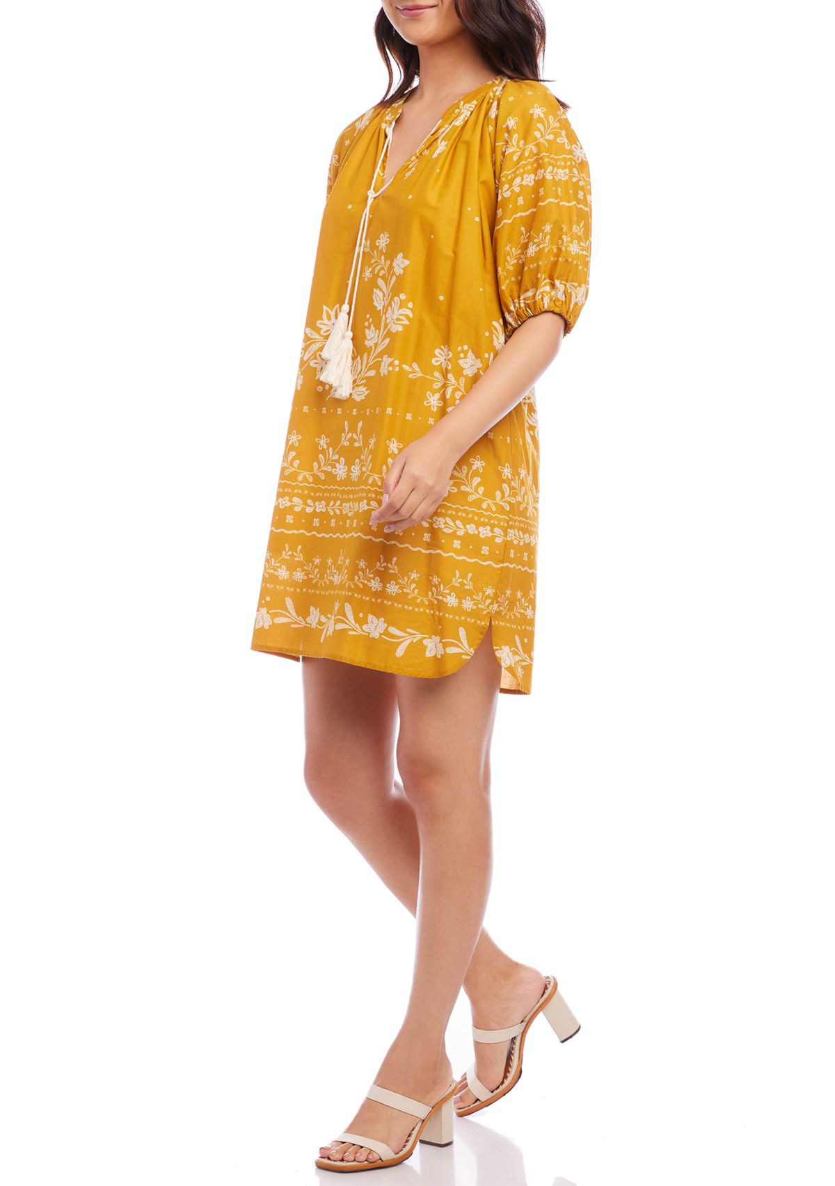 Womens Puff Sleeve Tassel Dress