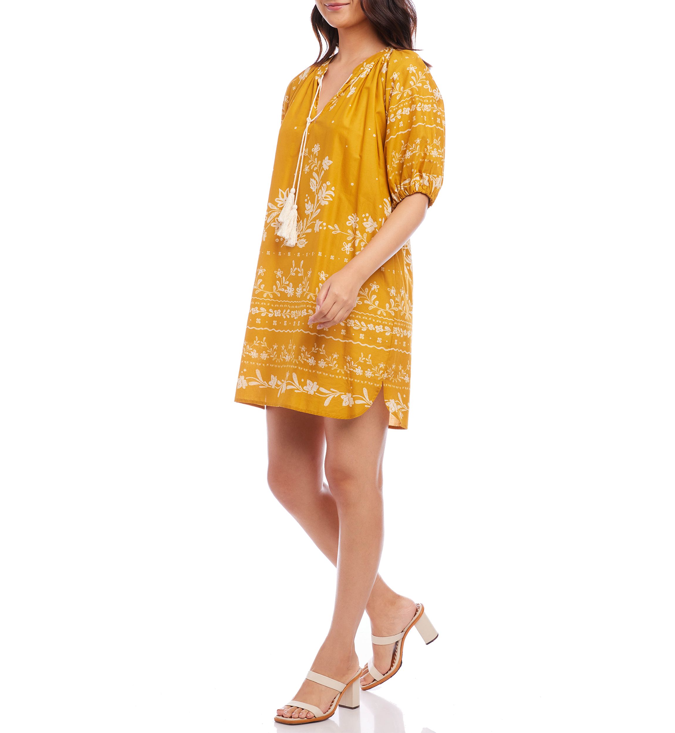 Womens Puff Sleeve Tassel Dress