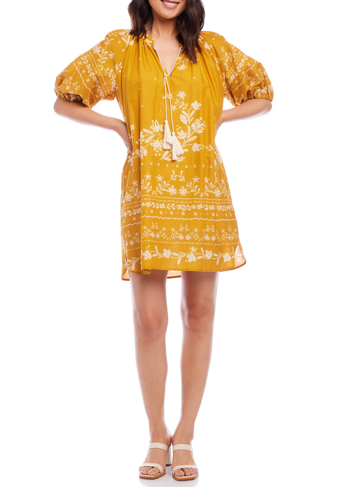 Womens Puff Sleeve Tassel Dress