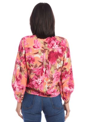 Women's Blouson Sleeve Tie Front Top