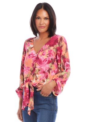 Women's Blouson Sleeve Tie Front Top