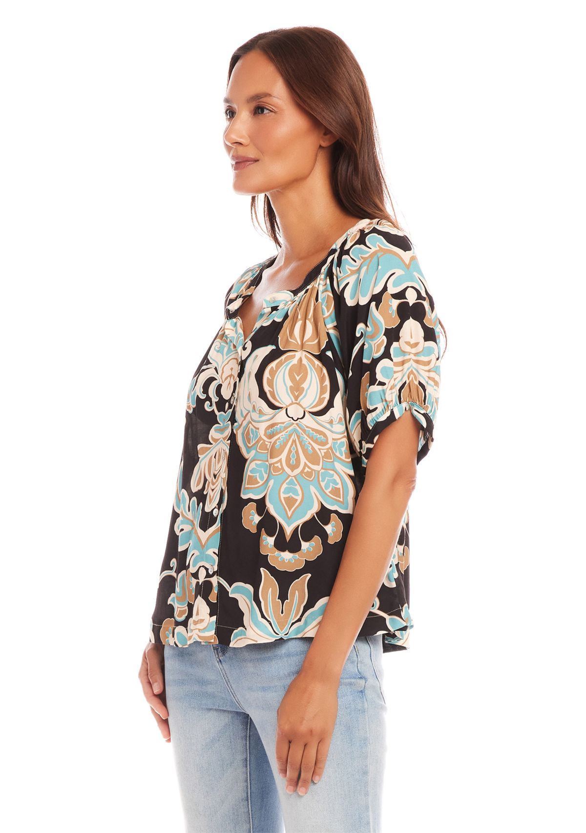 Petite Short Sleeve Peasant Top