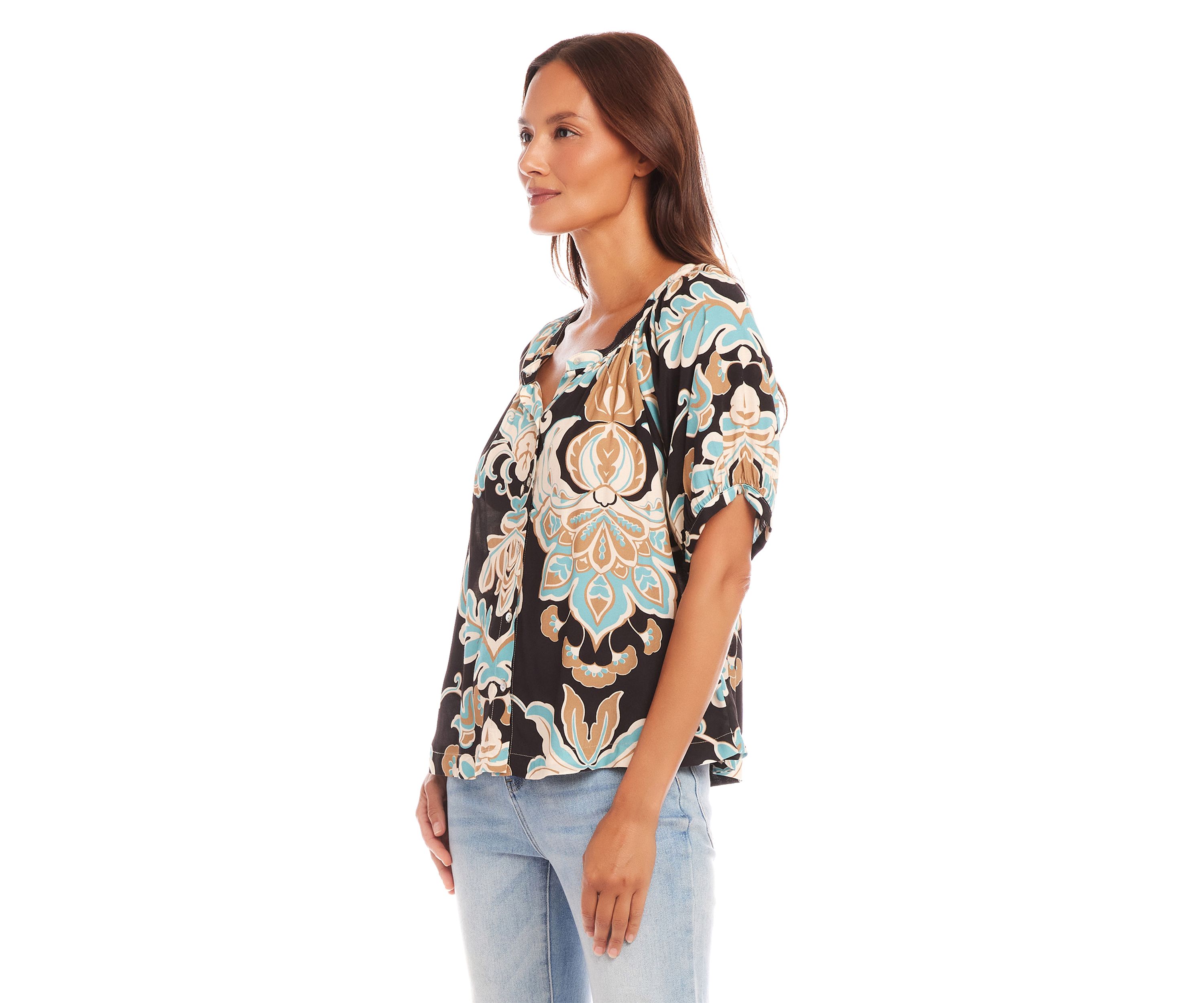 Petite Short Sleeve Peasant Top