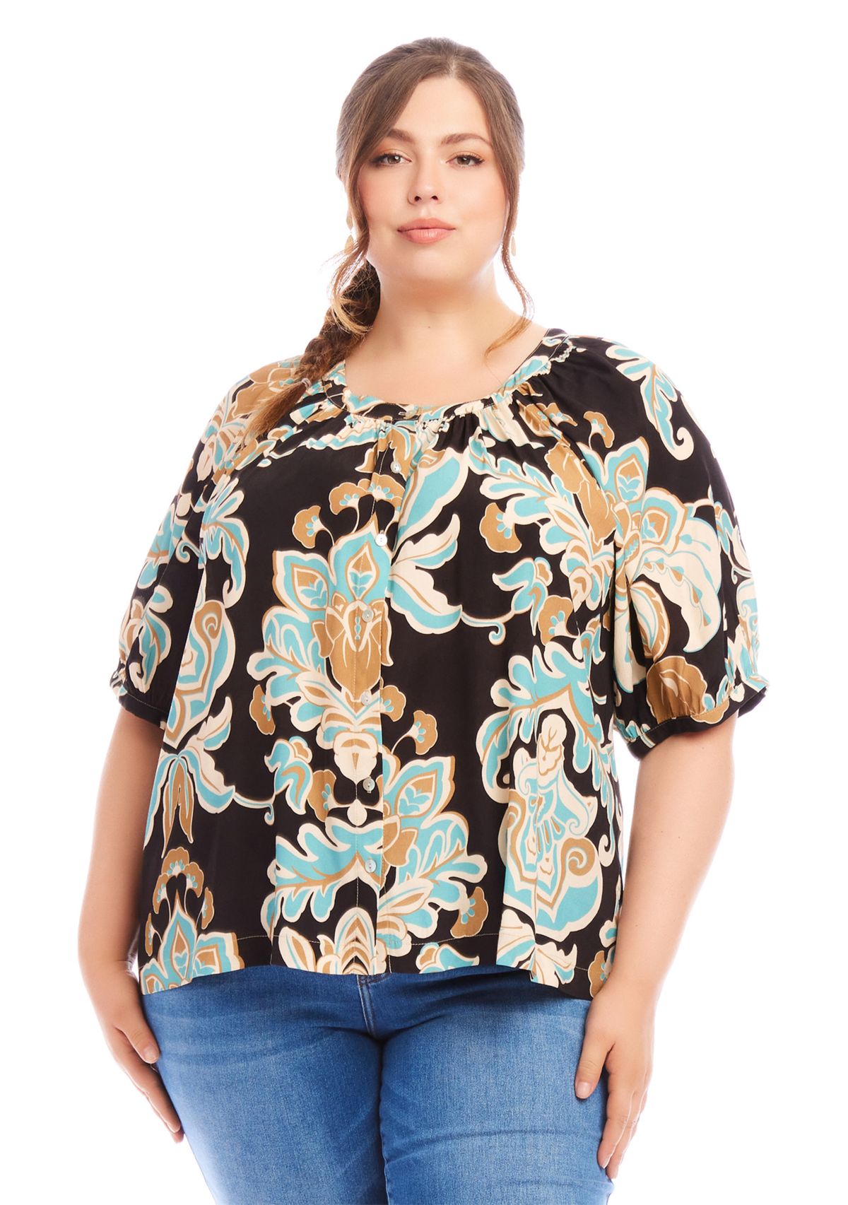 Plus Size Short Sleeve Peasant Top