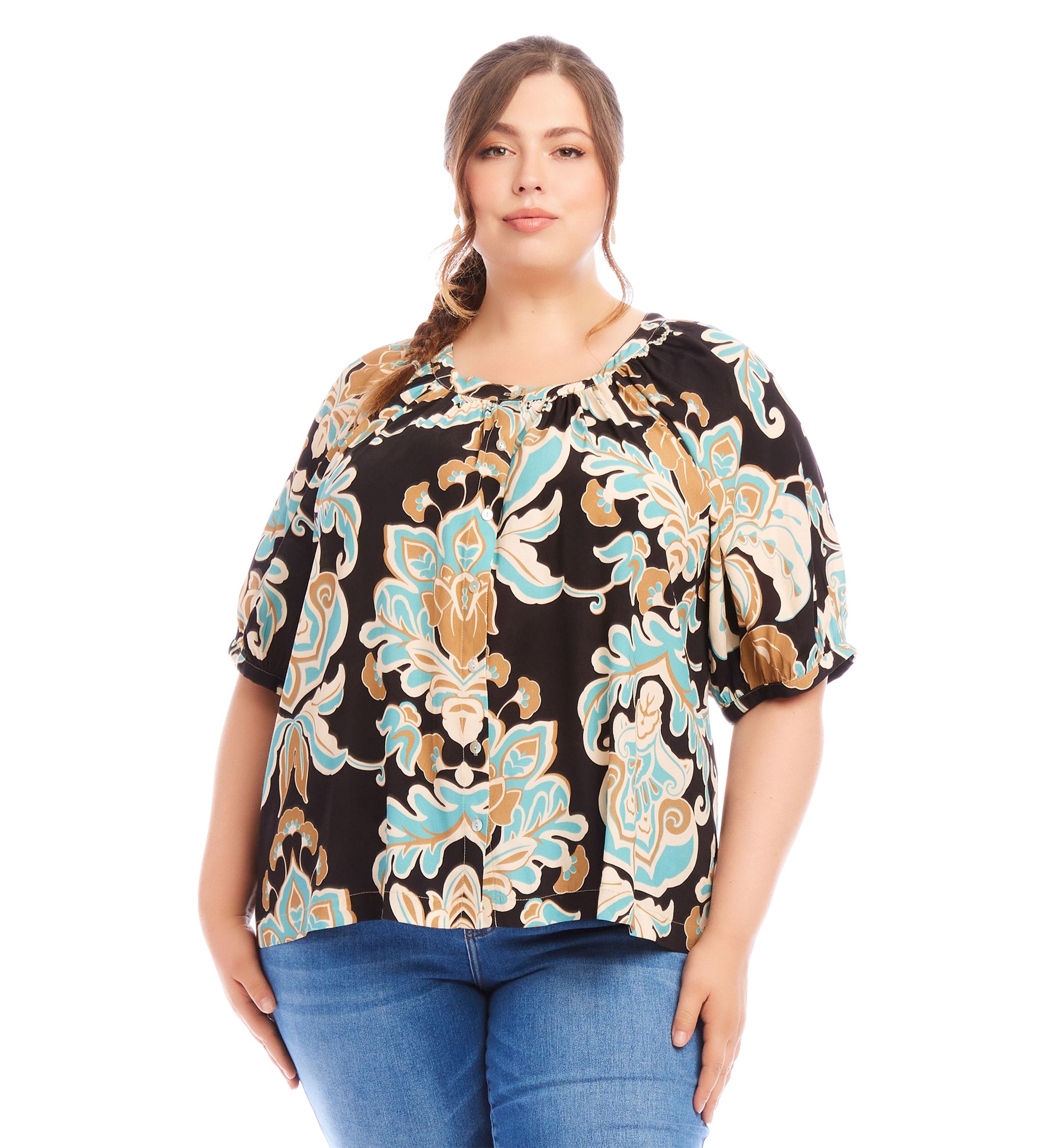 Plus Size Short Sleeve Peasant Top
