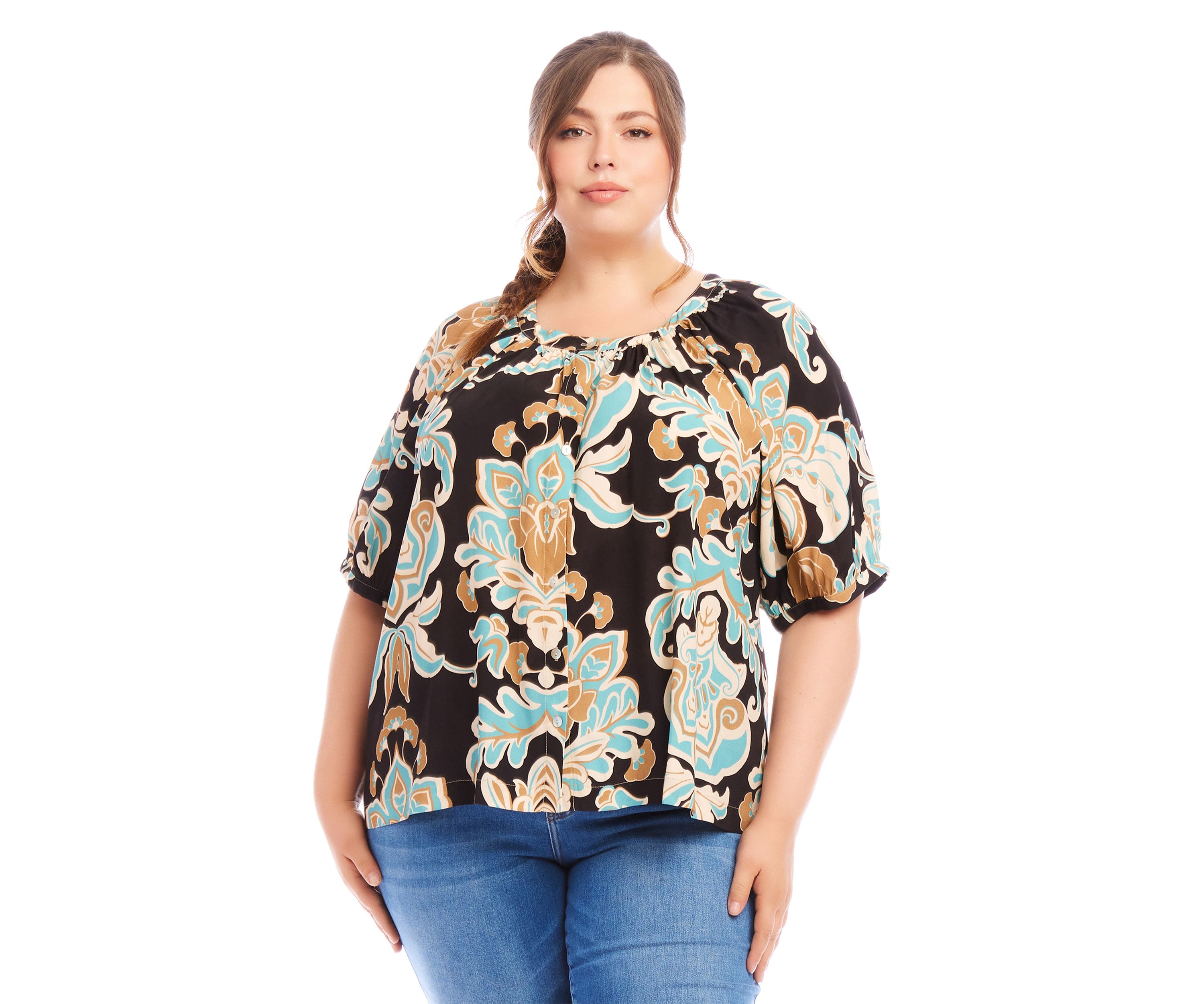 Plus Size Short Sleeve Peasant Top