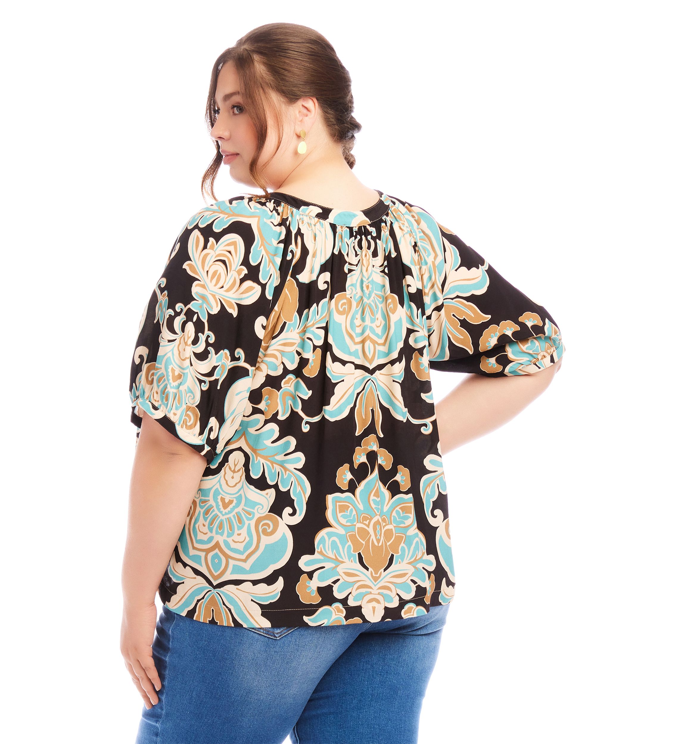 Plus Size Short Sleeve Peasant Top