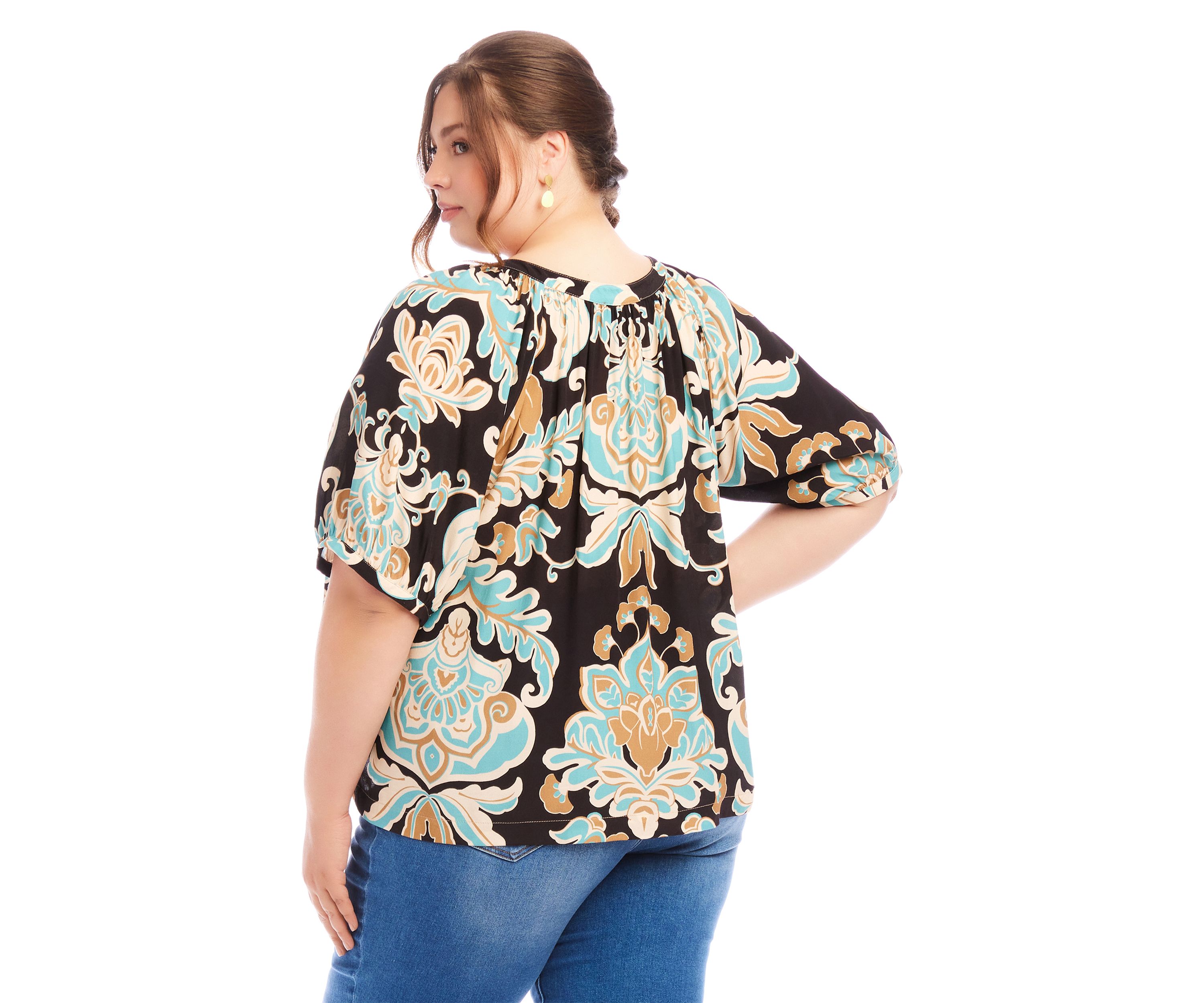 Plus Size Short Sleeve Peasant Top