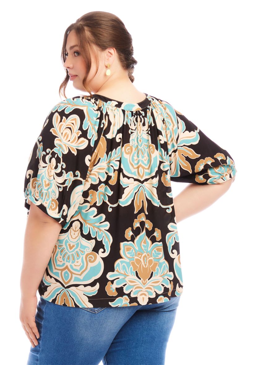 Plus Size Short Sleeve Peasant Top