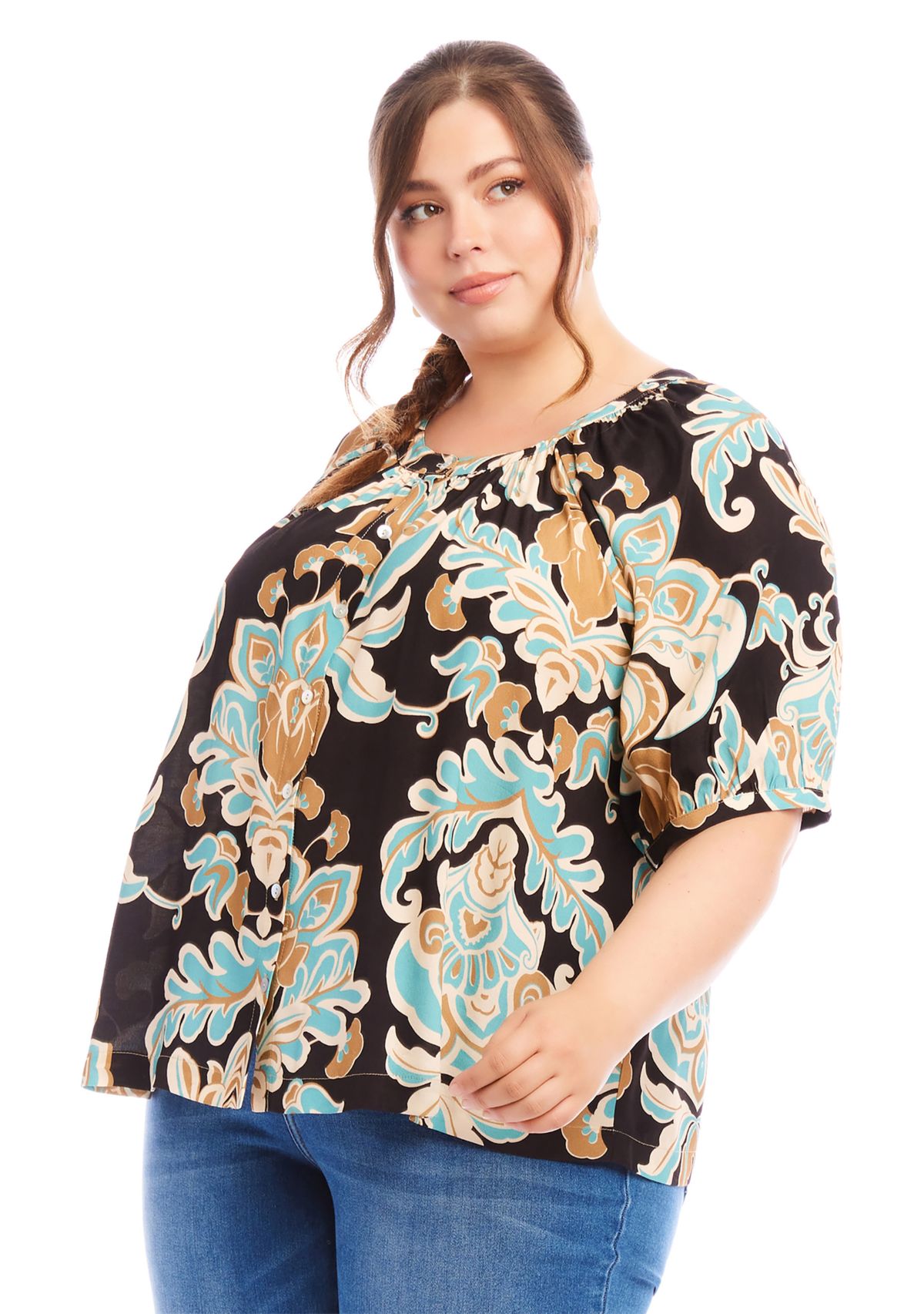 Plus Size Short Sleeve Peasant Top