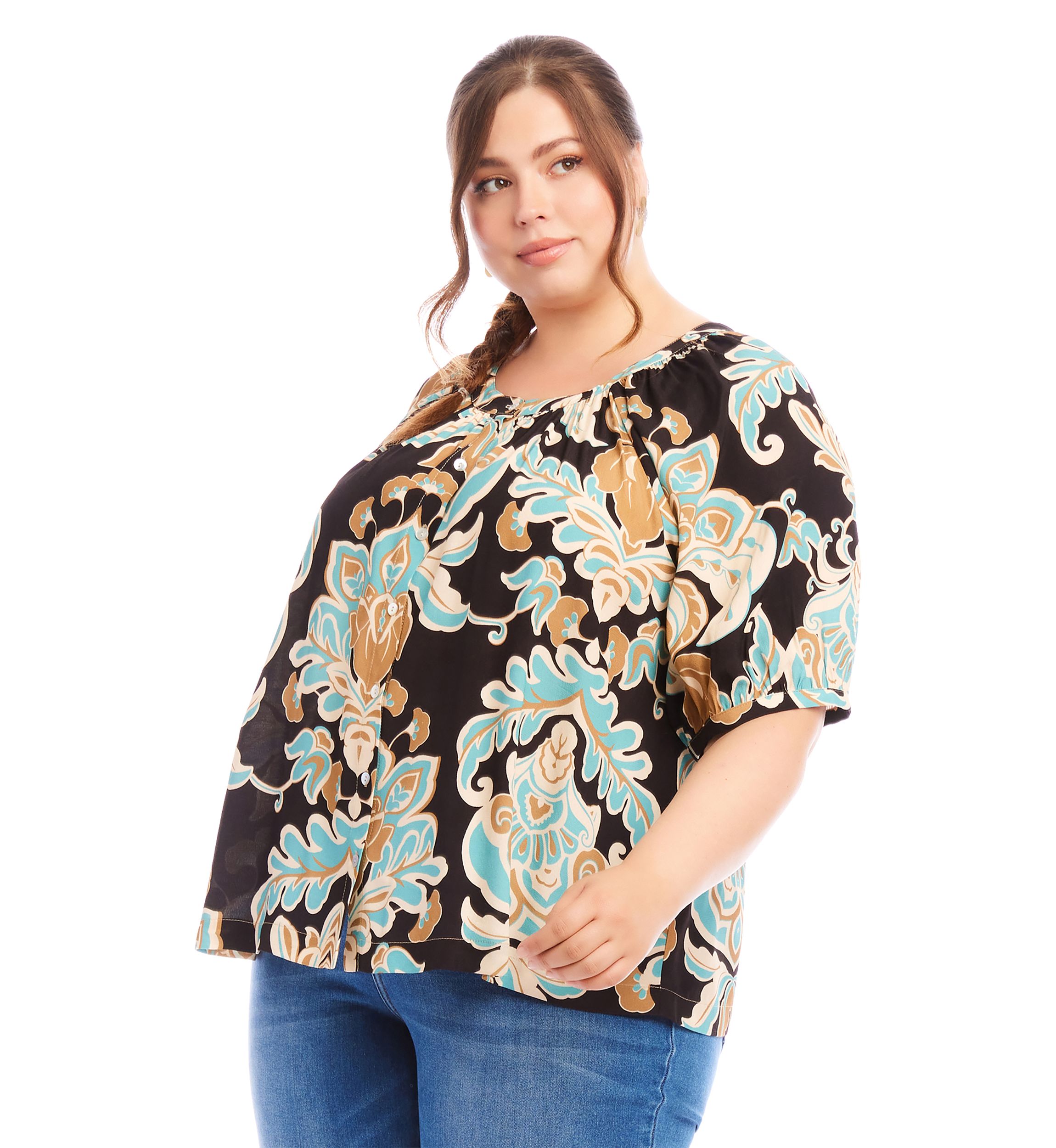 Plus Size Short Sleeve Peasant Top