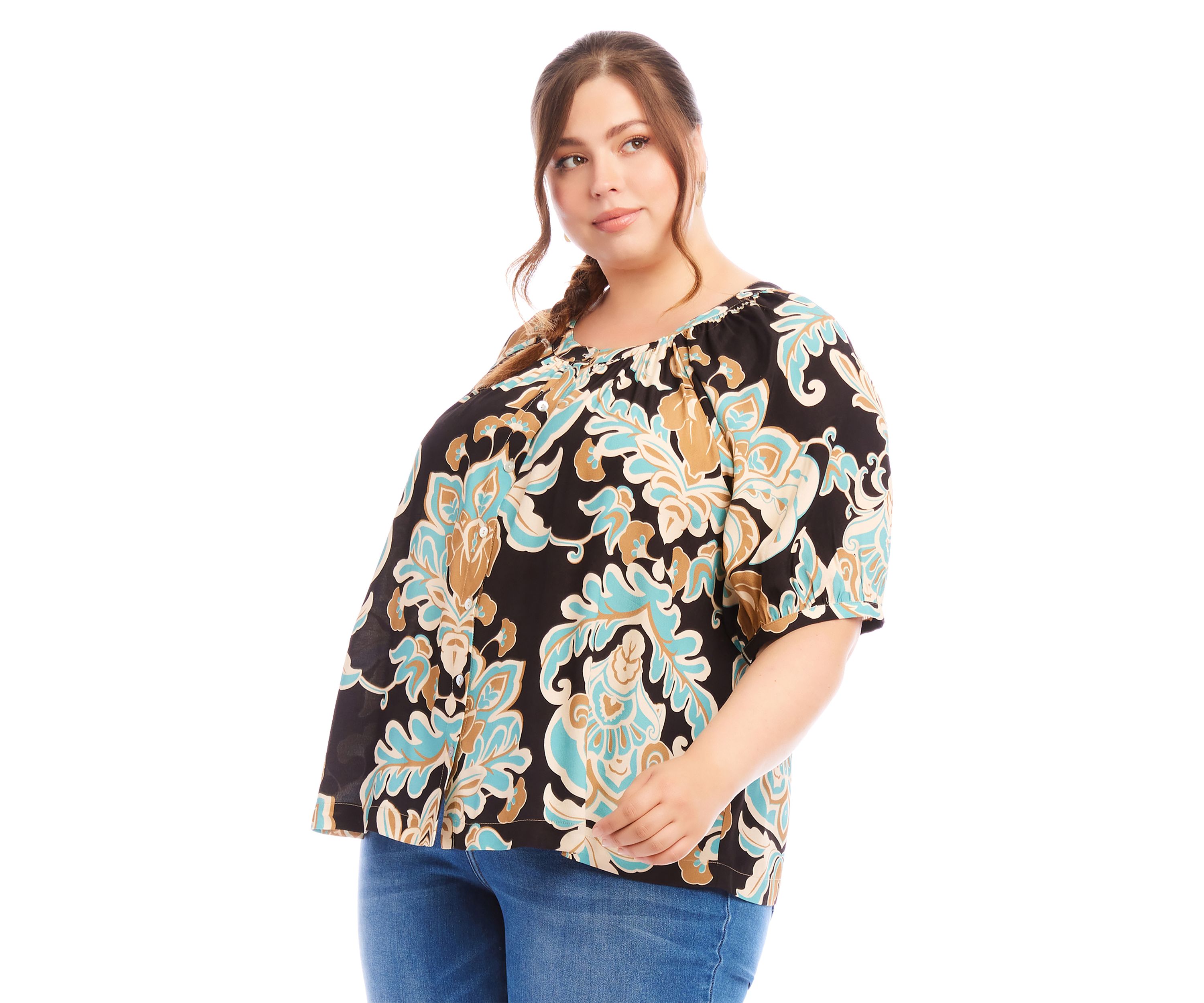 Plus Size Short Sleeve Peasant Top
