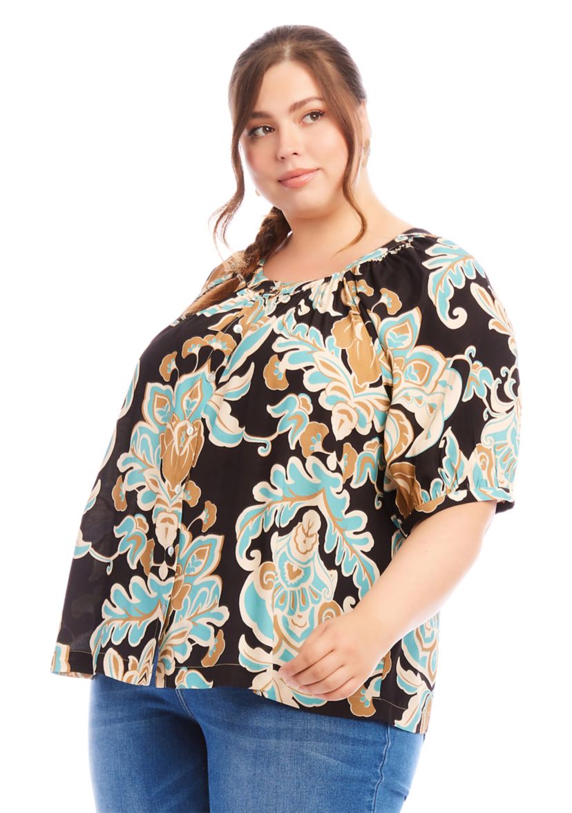 Plus Size Short Sleeve Peasant Top