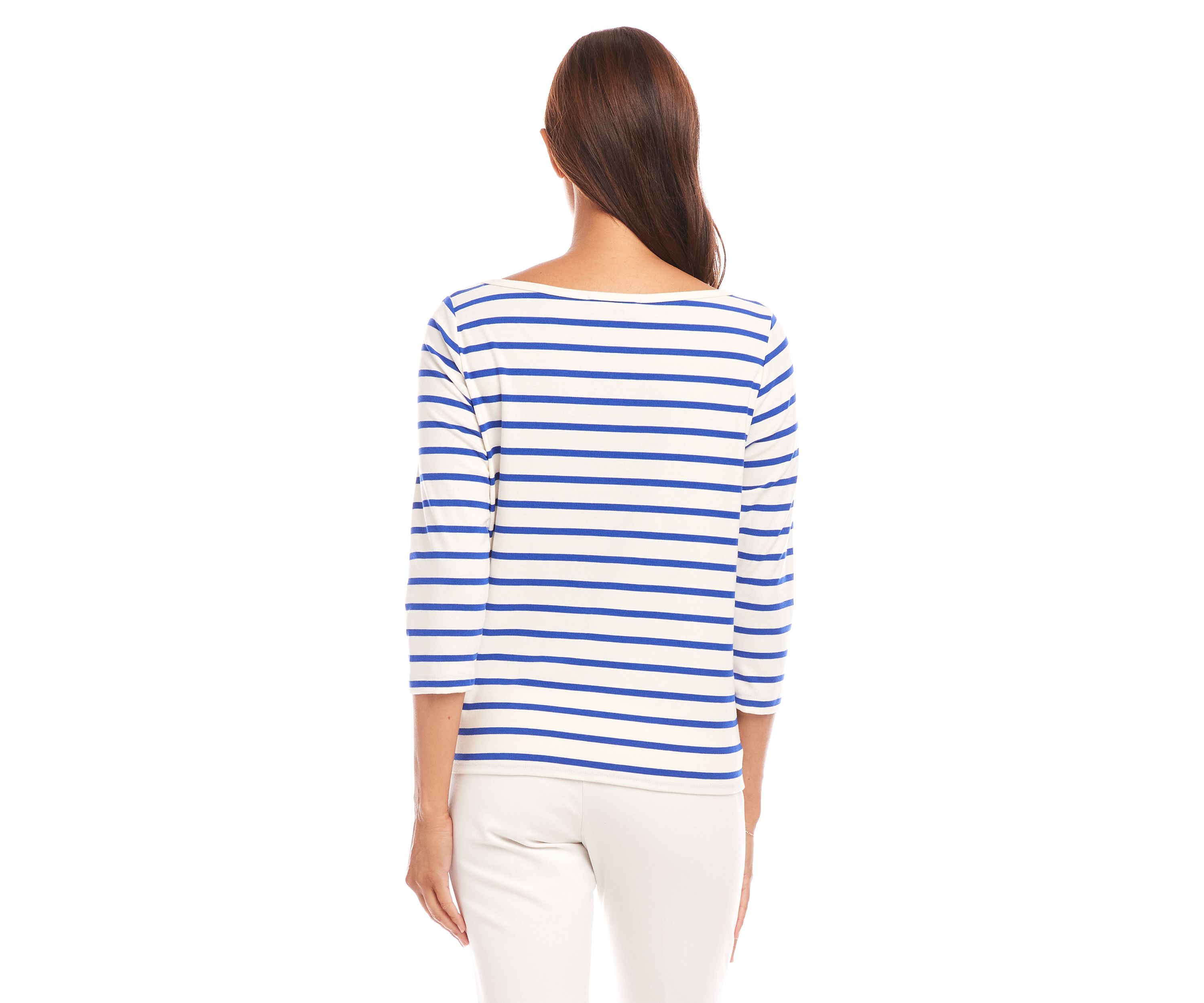 Womens Stripe Boat Neck Tie-Front Top