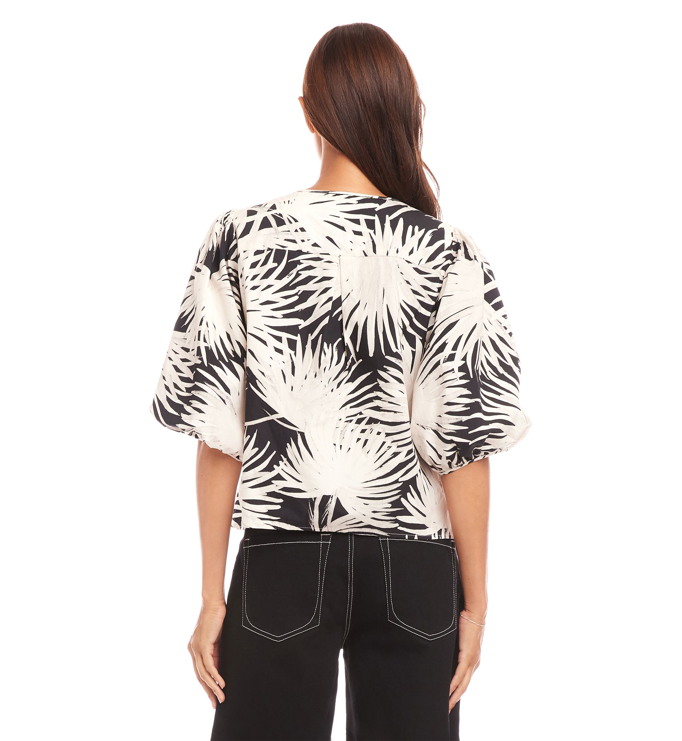 Womens Puff Sleeve Button Front Shirt