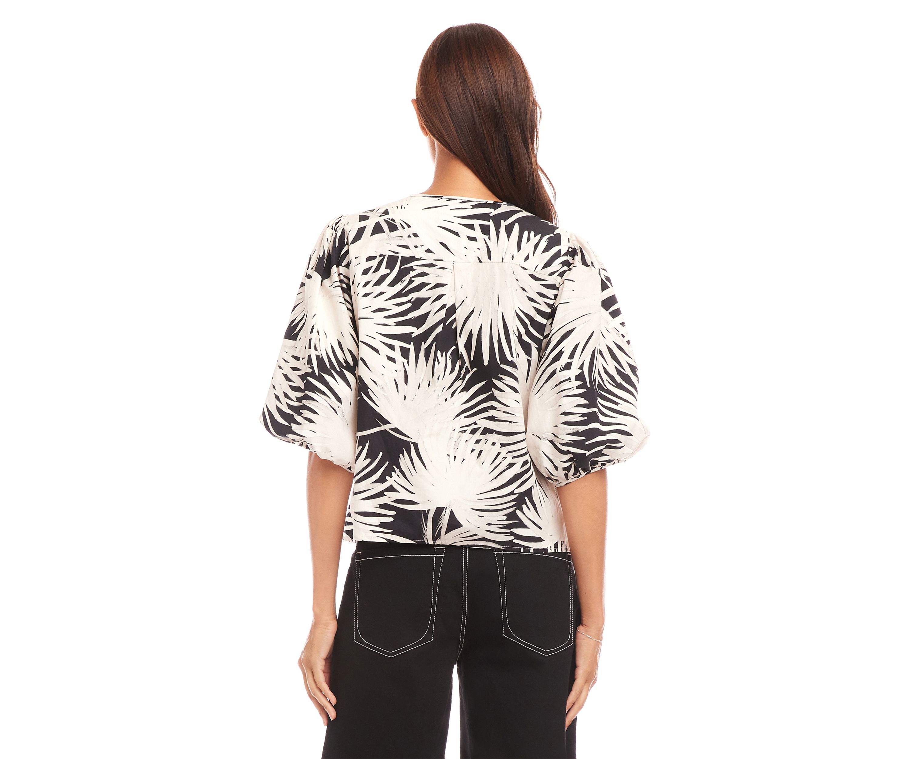 Womens Puff Sleeve Button Front Shirt
