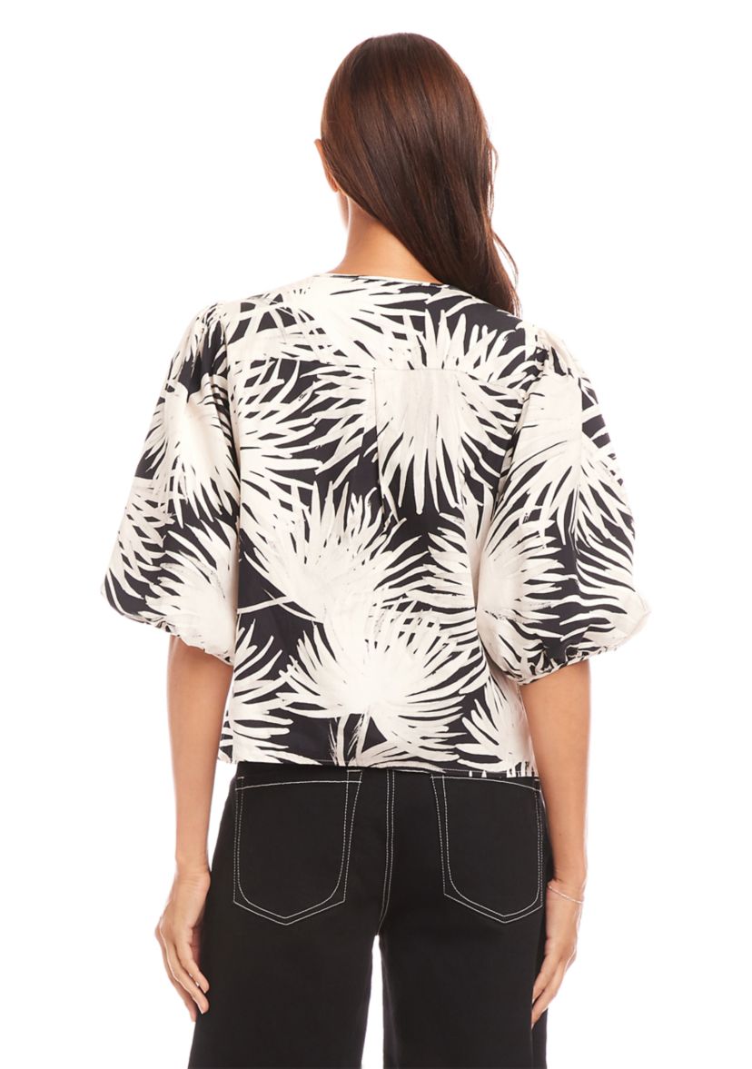 Womens Puff Sleeve Button Front Shirt