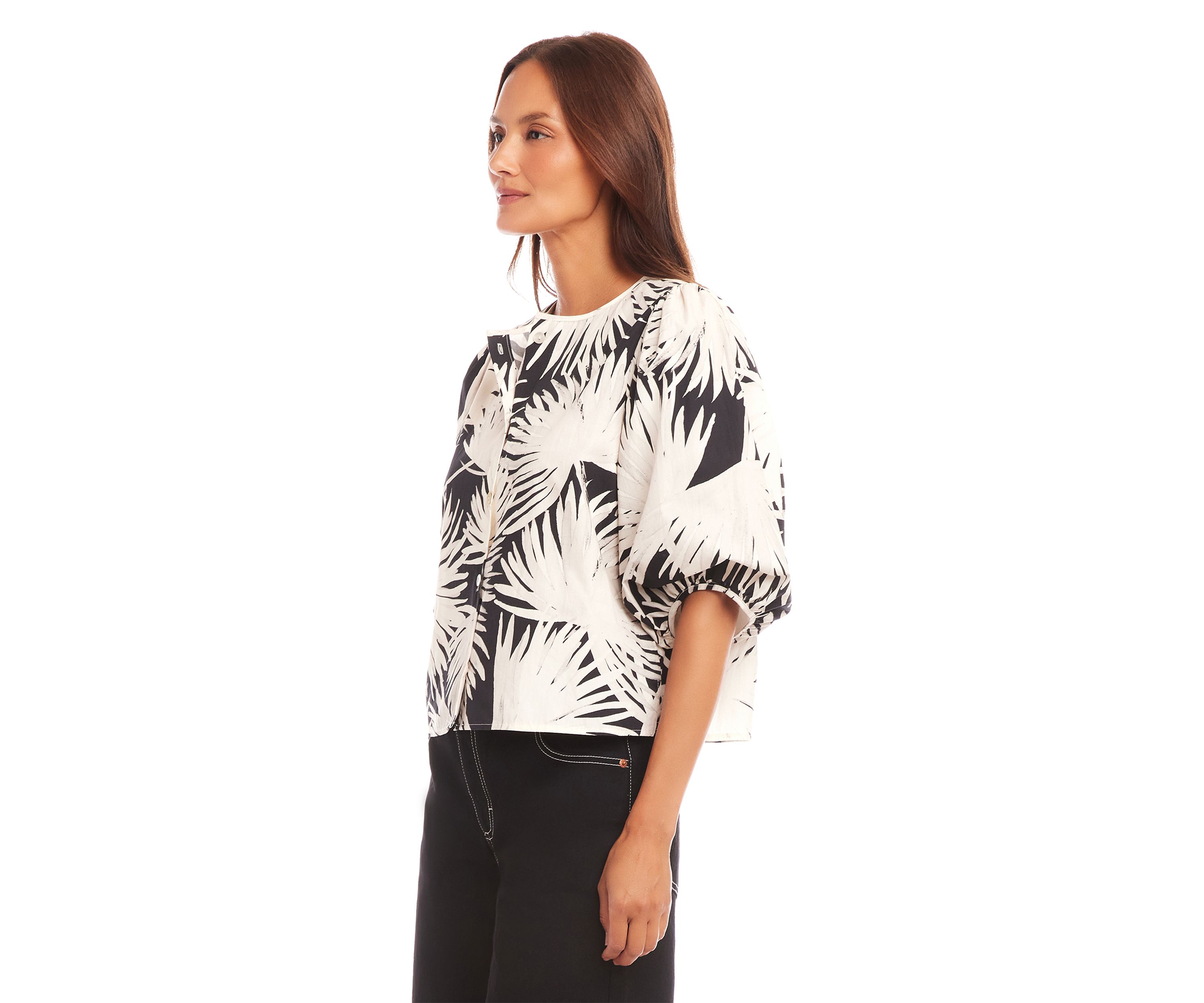 Womens Puff Sleeve Button Front Shirt