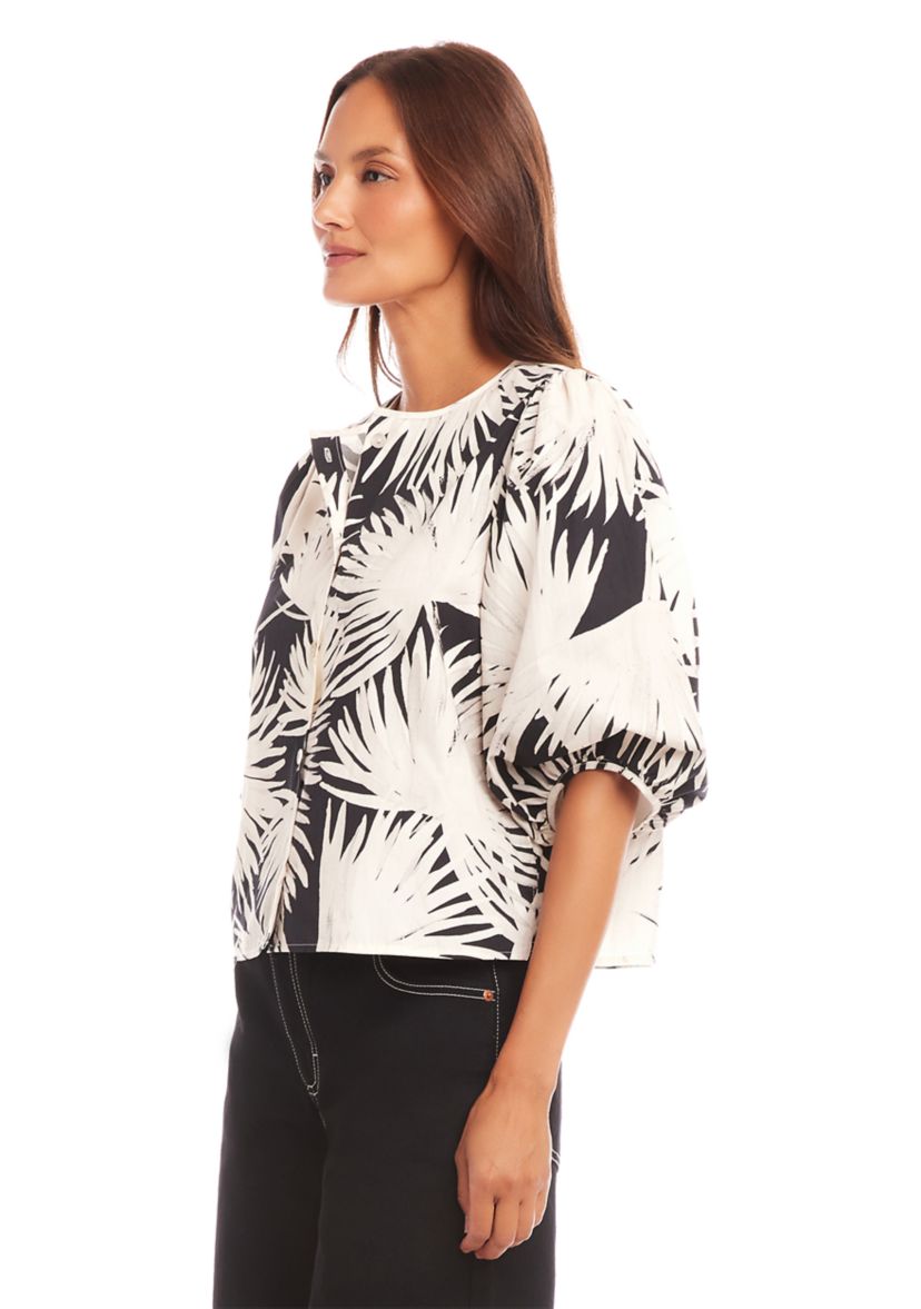 Womens Puff Sleeve Button Front Shirt