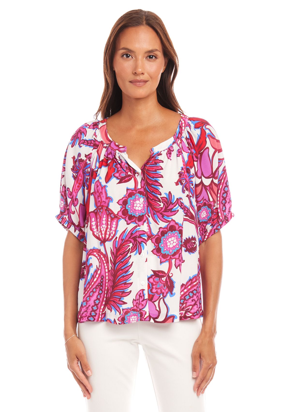 Petite Size Short Sleeve Peasant Top