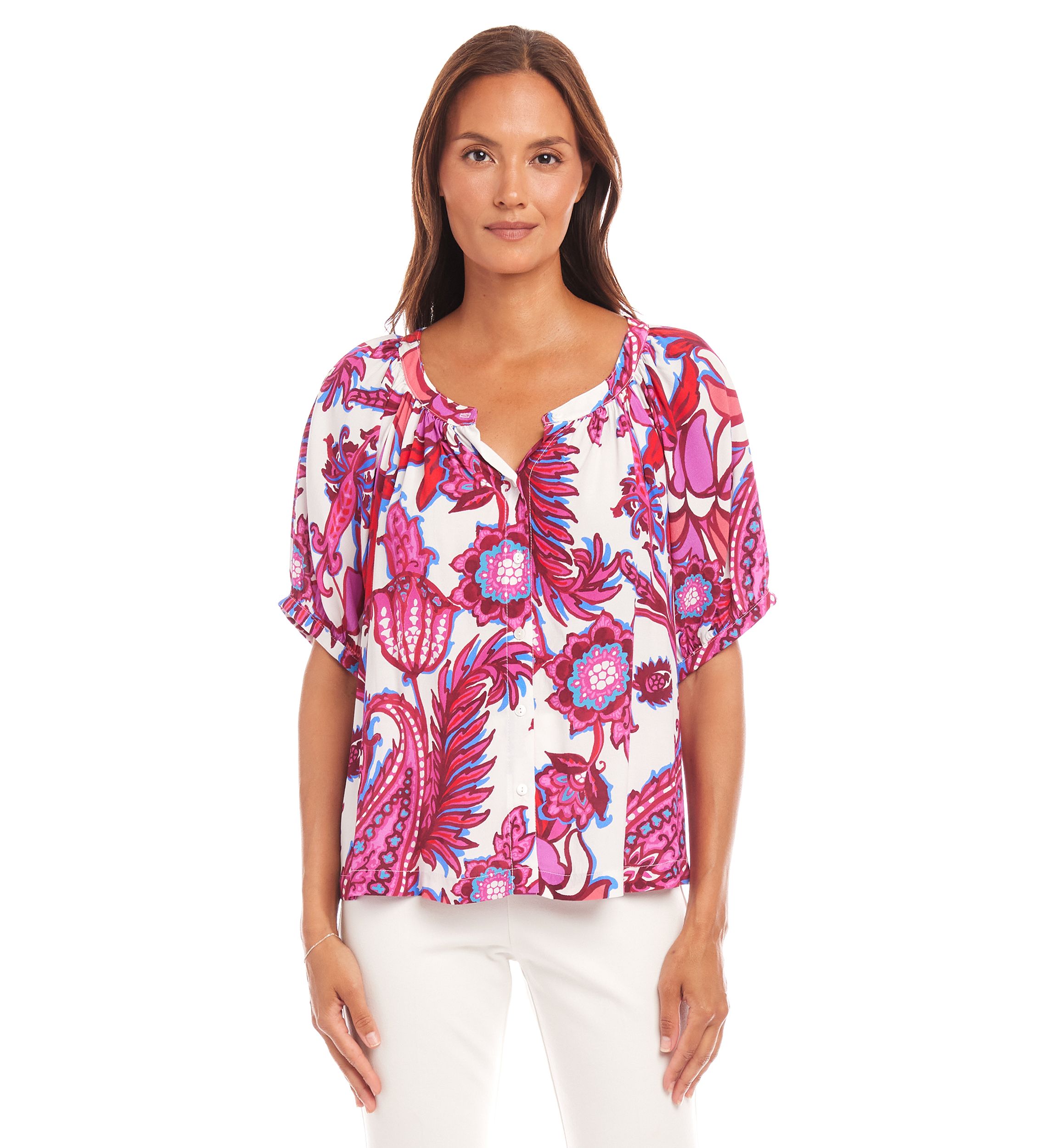 Petite Size Short Sleeve Peasant Top