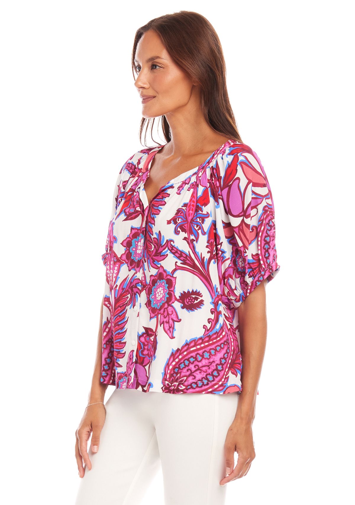 Petite Size Short Sleeve Peasant Top