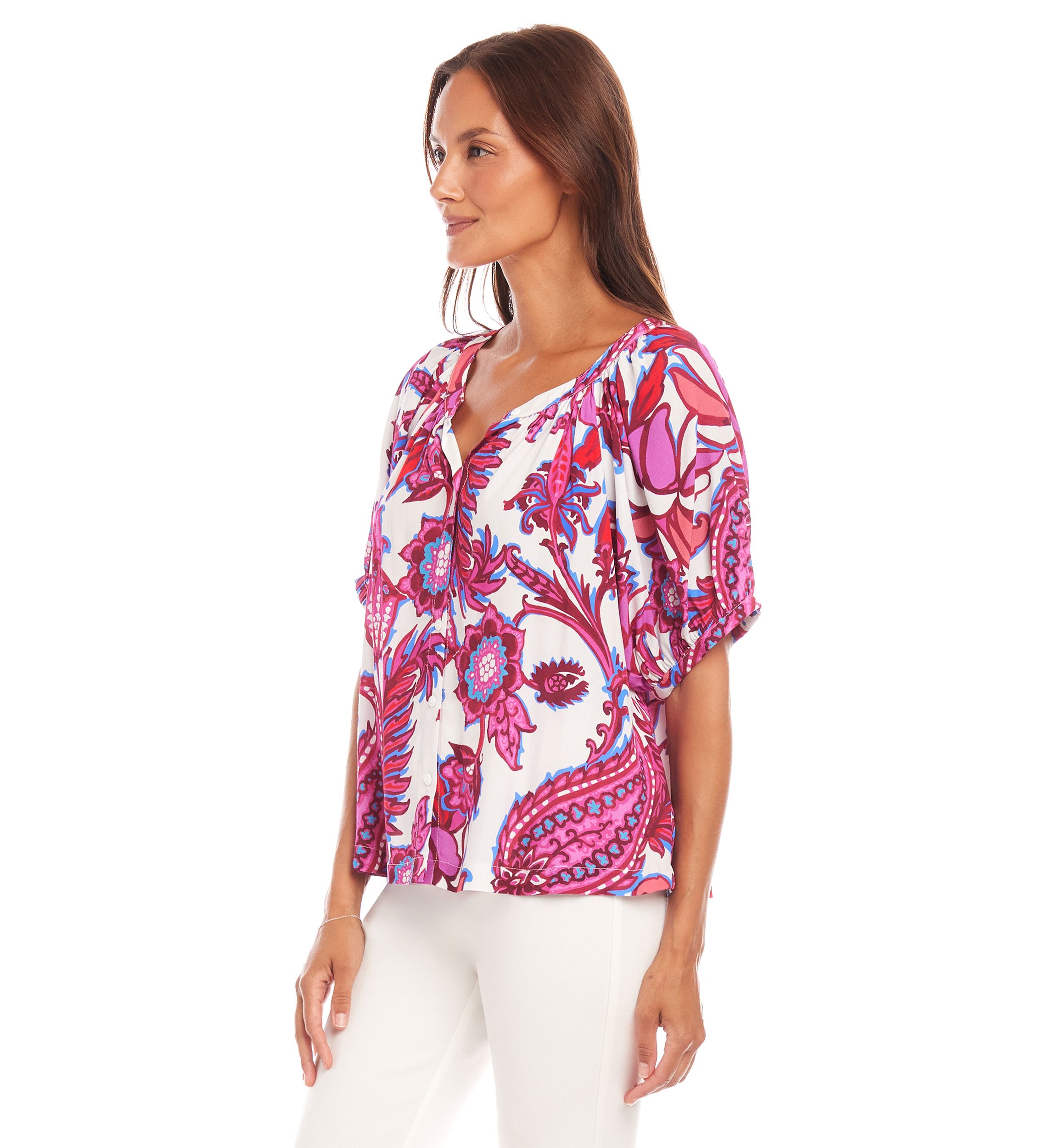 Petite Size Short Sleeve Peasant Top