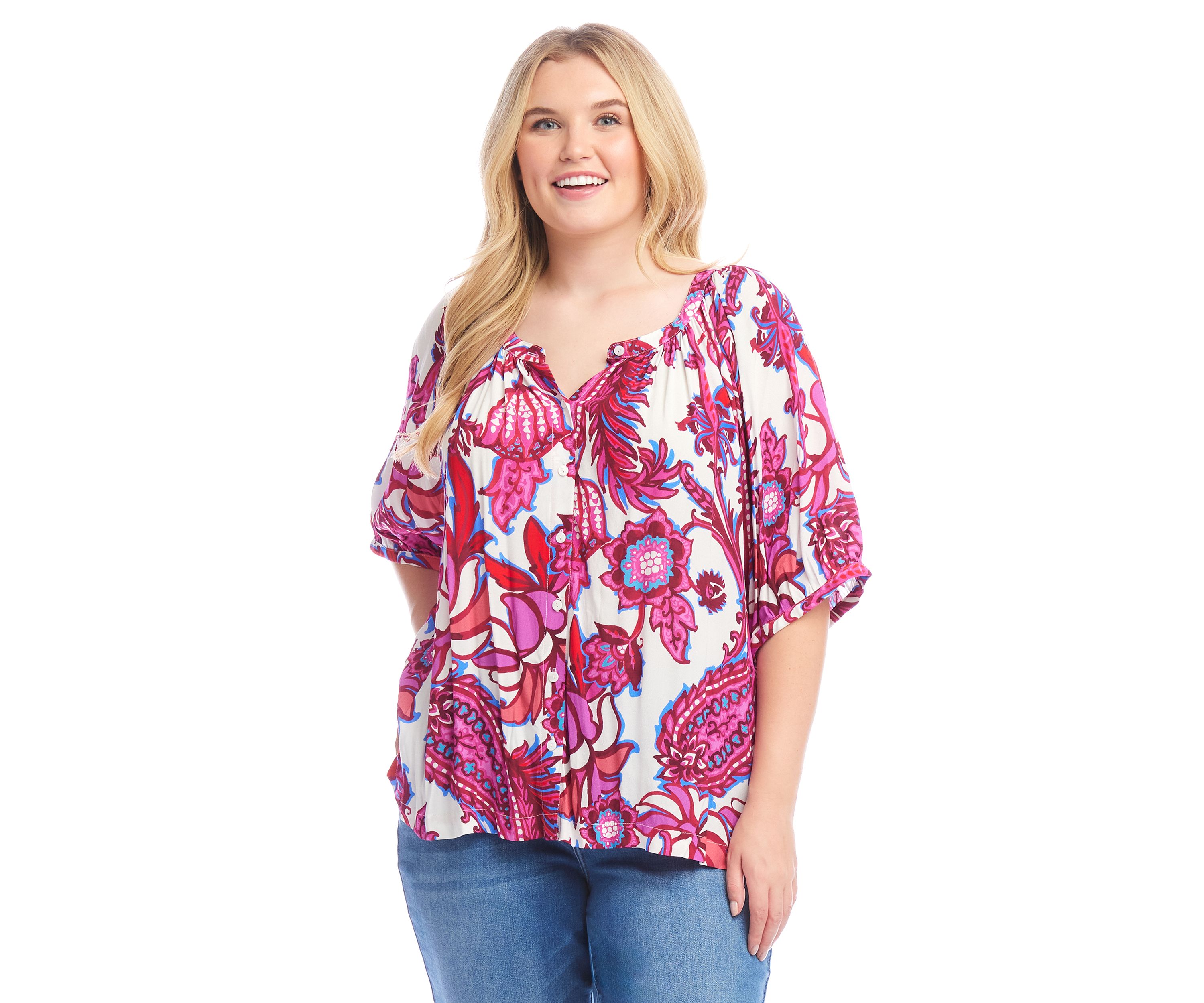 Plus Size Elbow Sleeve Peasant Top