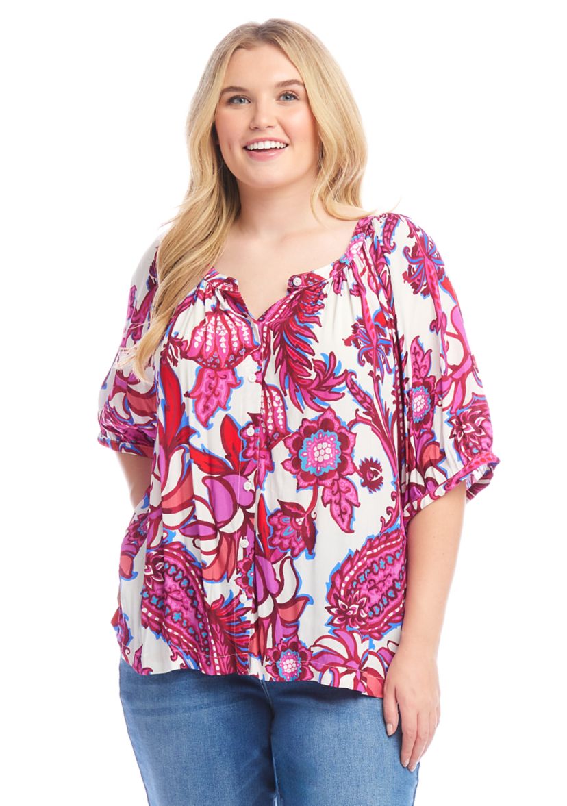 Plus Size Elbow Sleeve Peasant Top