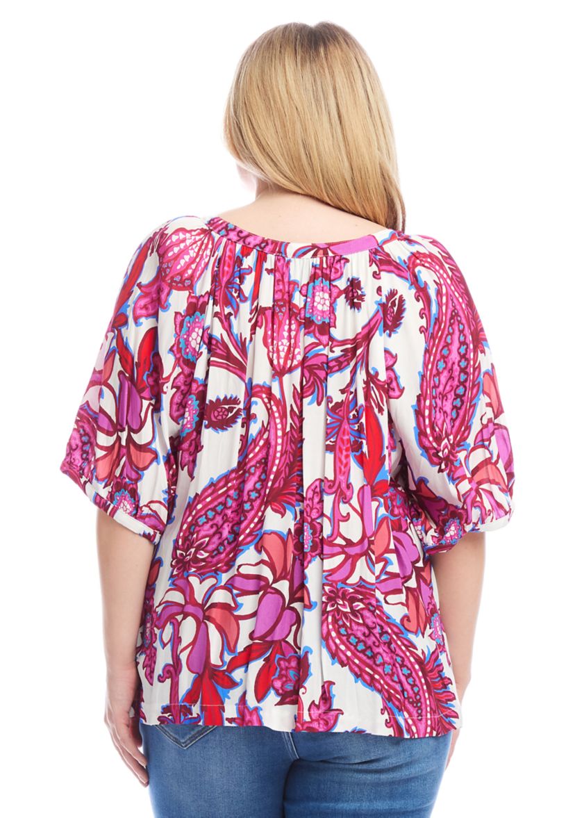 Plus Size Elbow Sleeve Peasant Top