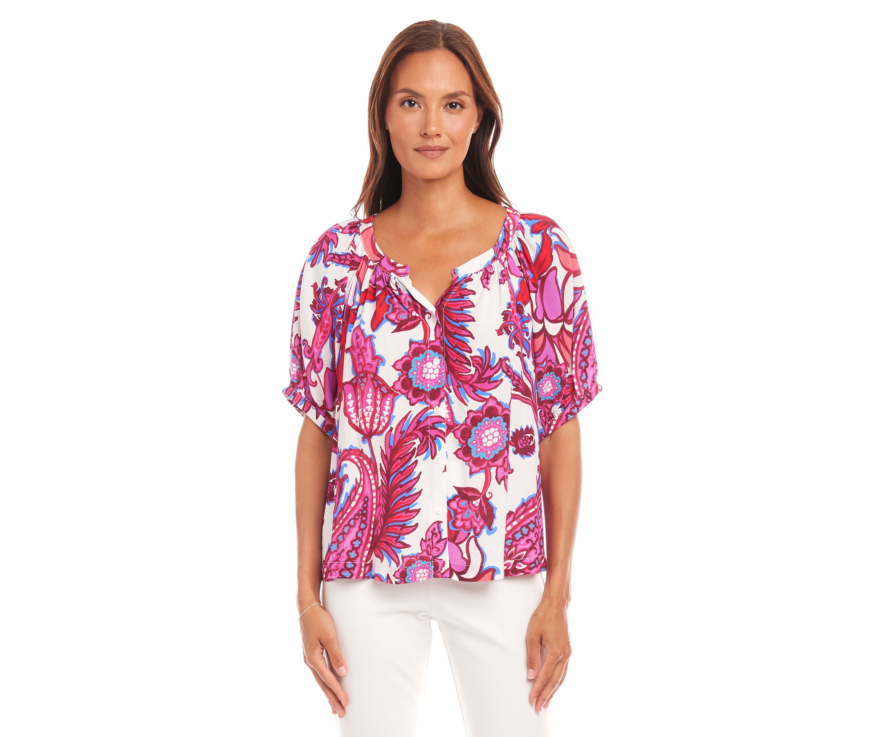Womens Short Sleeve Peasant Top