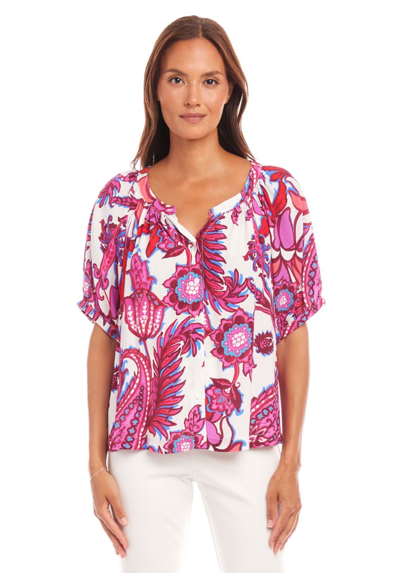 Womens Short Sleeve Peasant Top