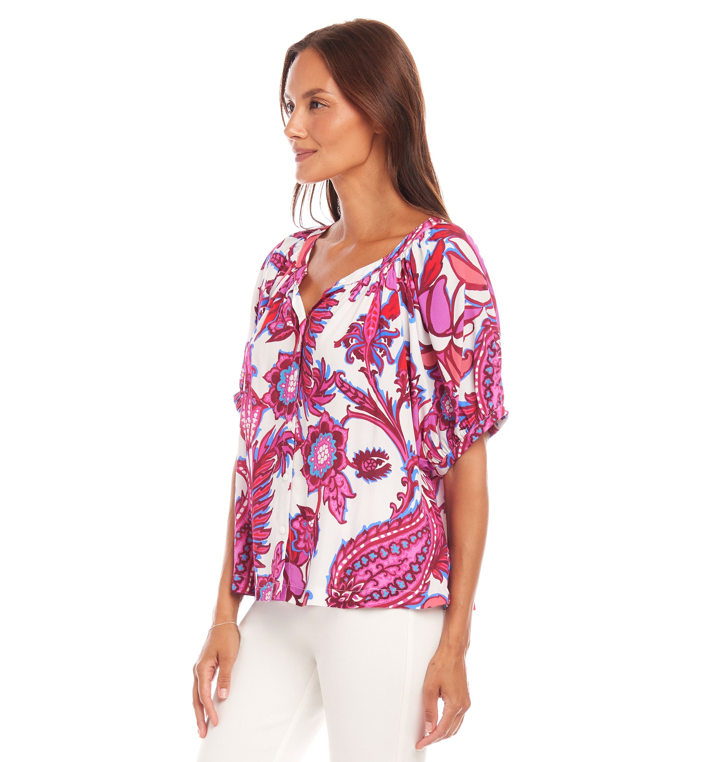 Womens Short Sleeve Peasant Top