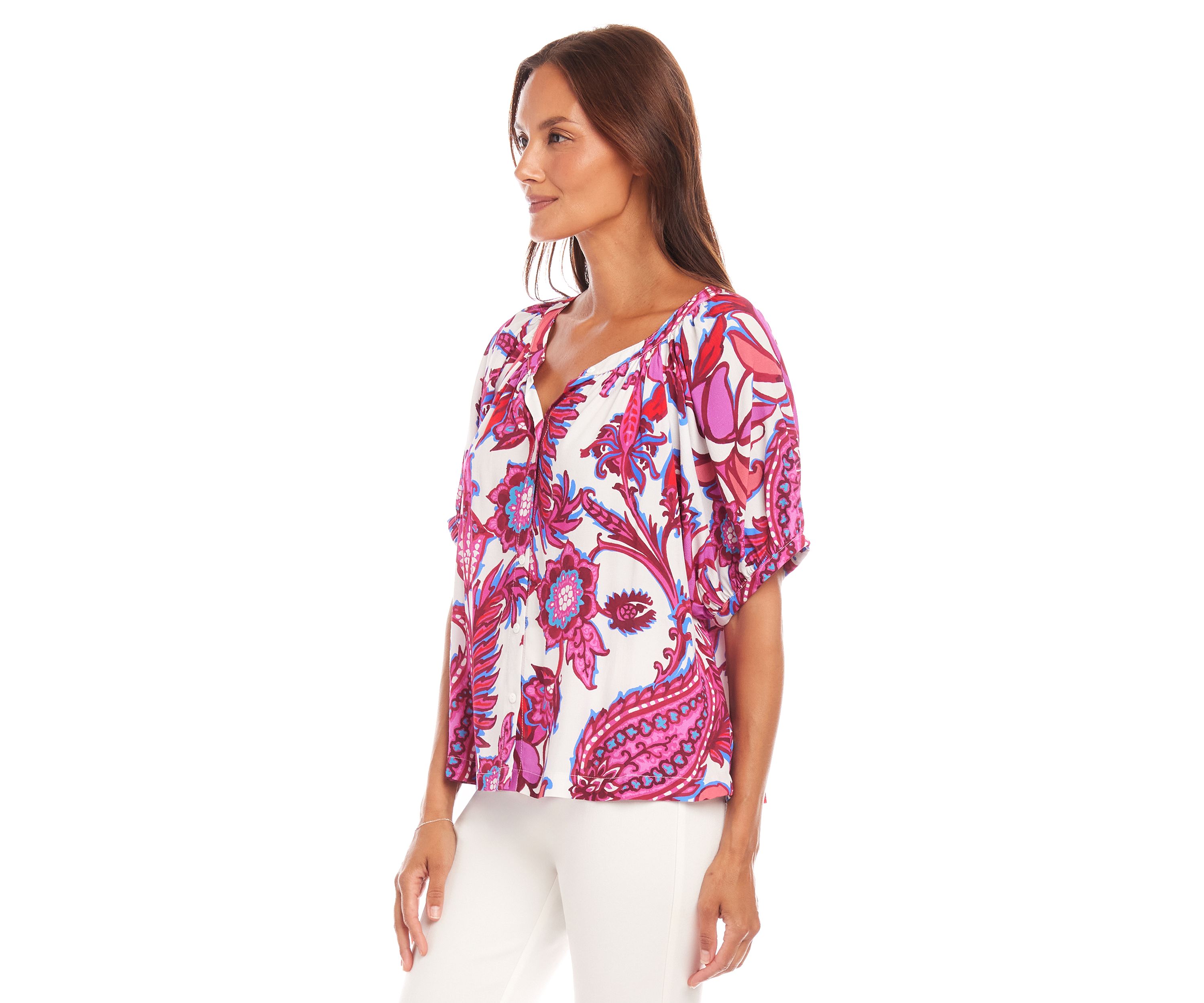 Womens Short Sleeve Peasant Top