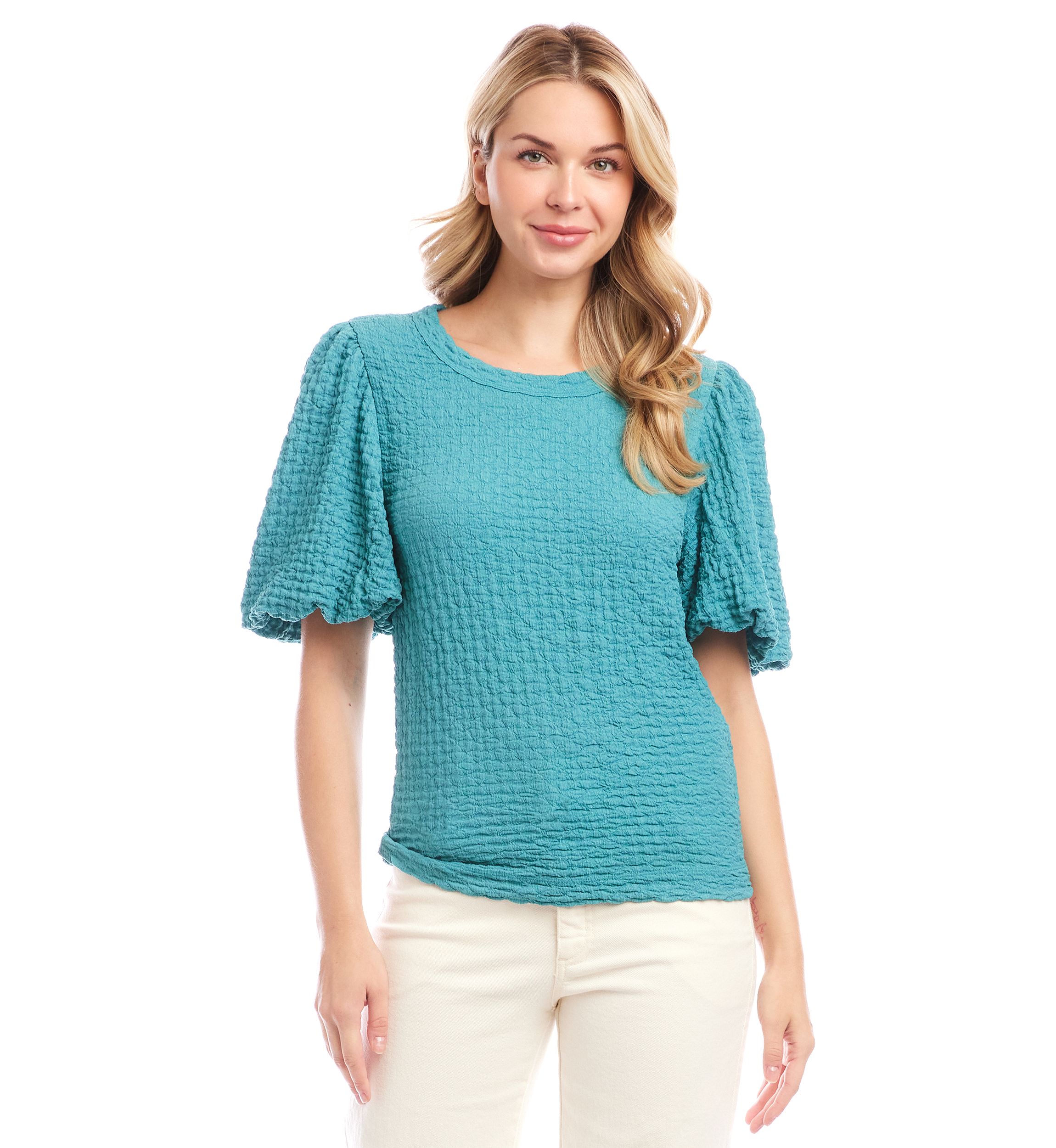 Petite Puff Sleeve Textured Top
