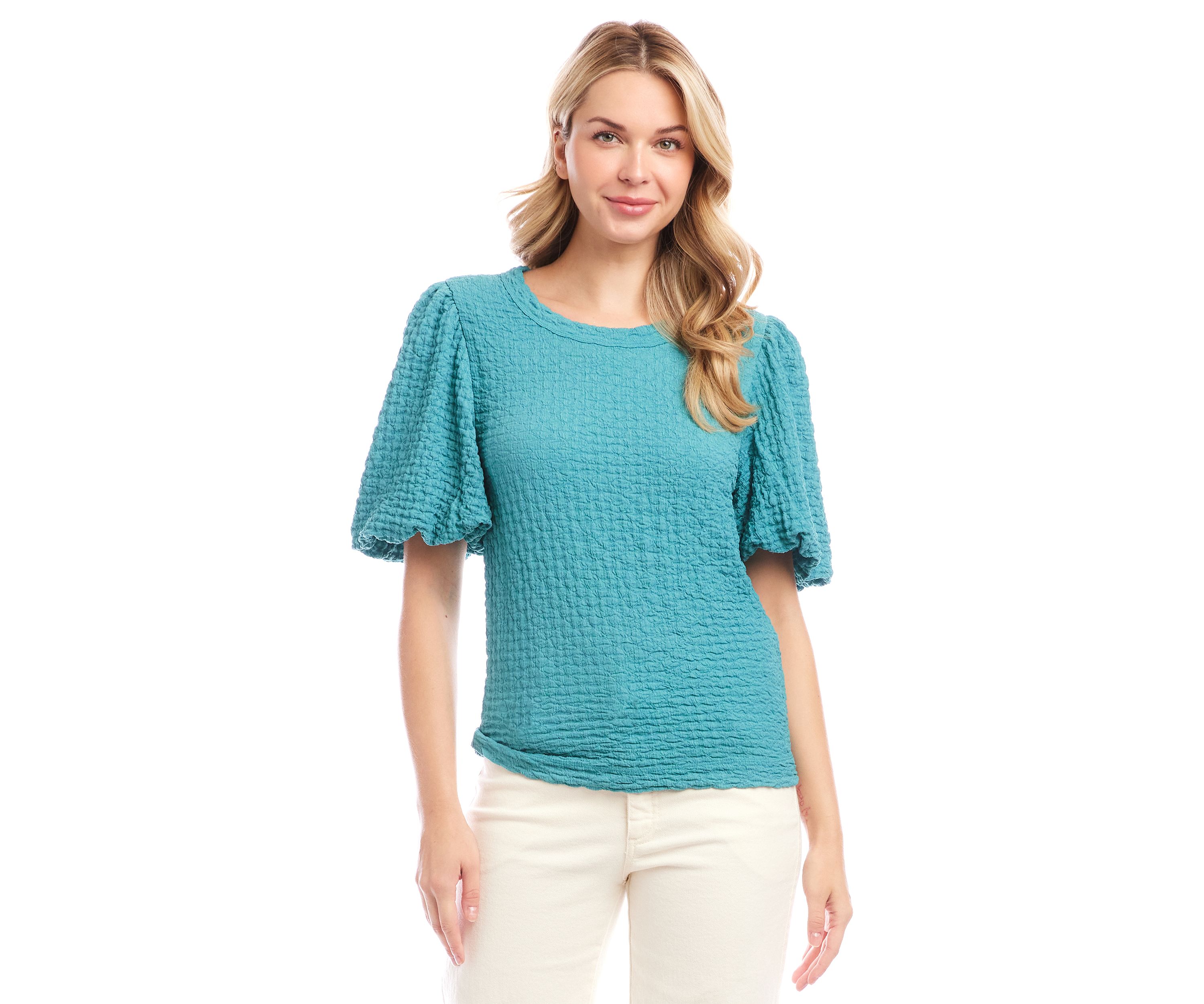 Petite Puff Sleeve Textured Top