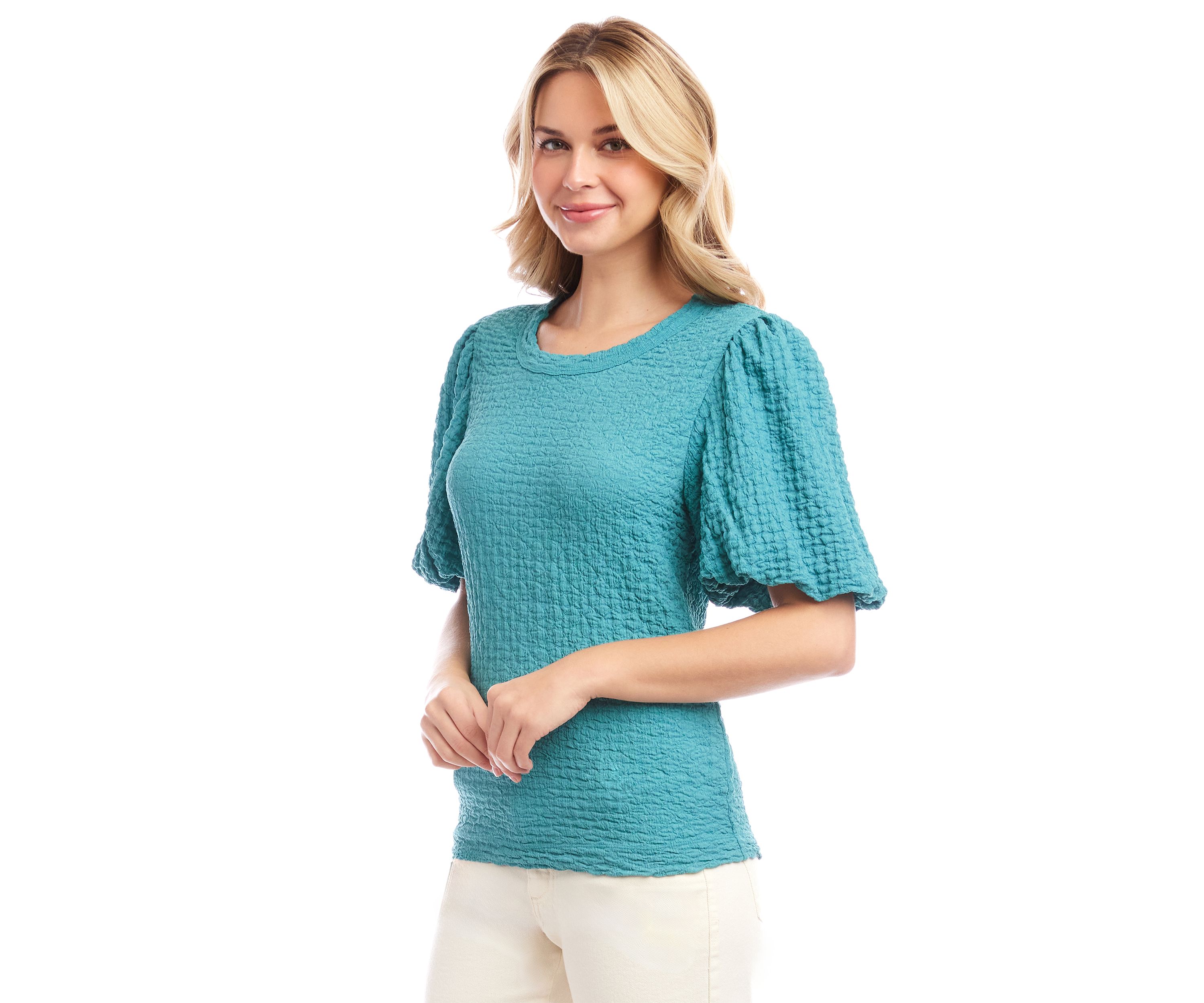 Petite Puff Sleeve Textured Top