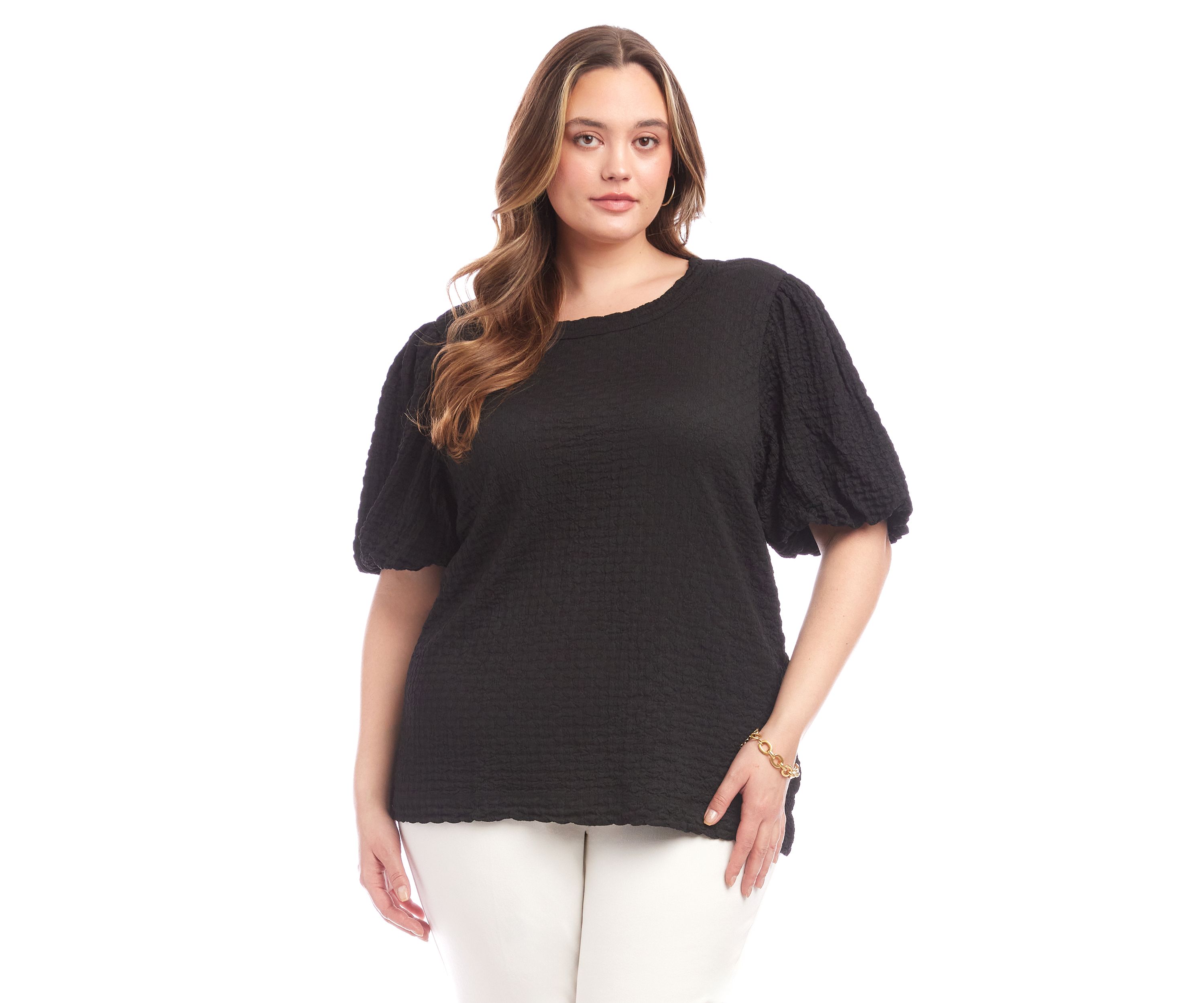 Plus Size Puff Sleeve Textured Top