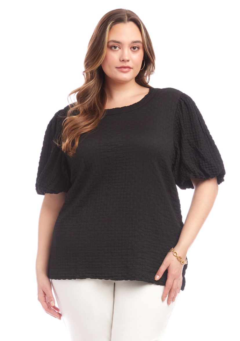 Plus Size Puff Sleeve Textured Top