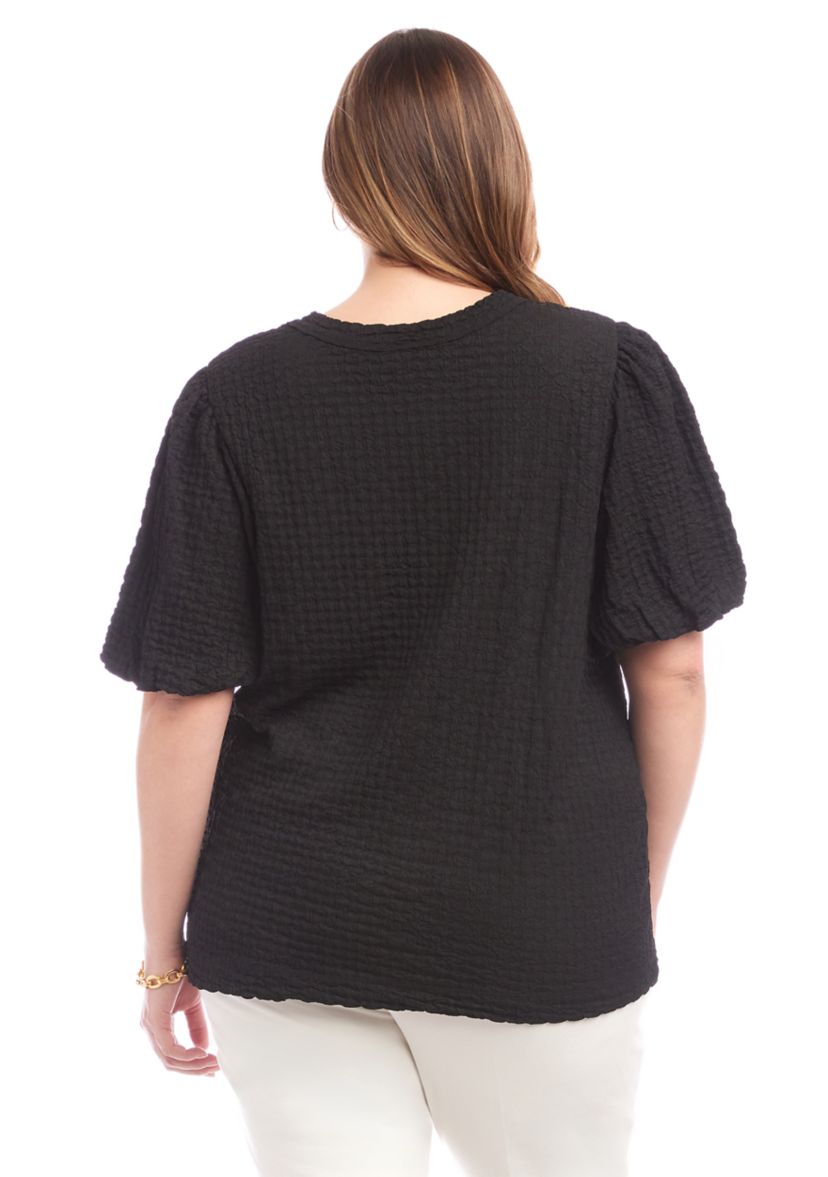 Plus Size Puff Sleeve Textured Top