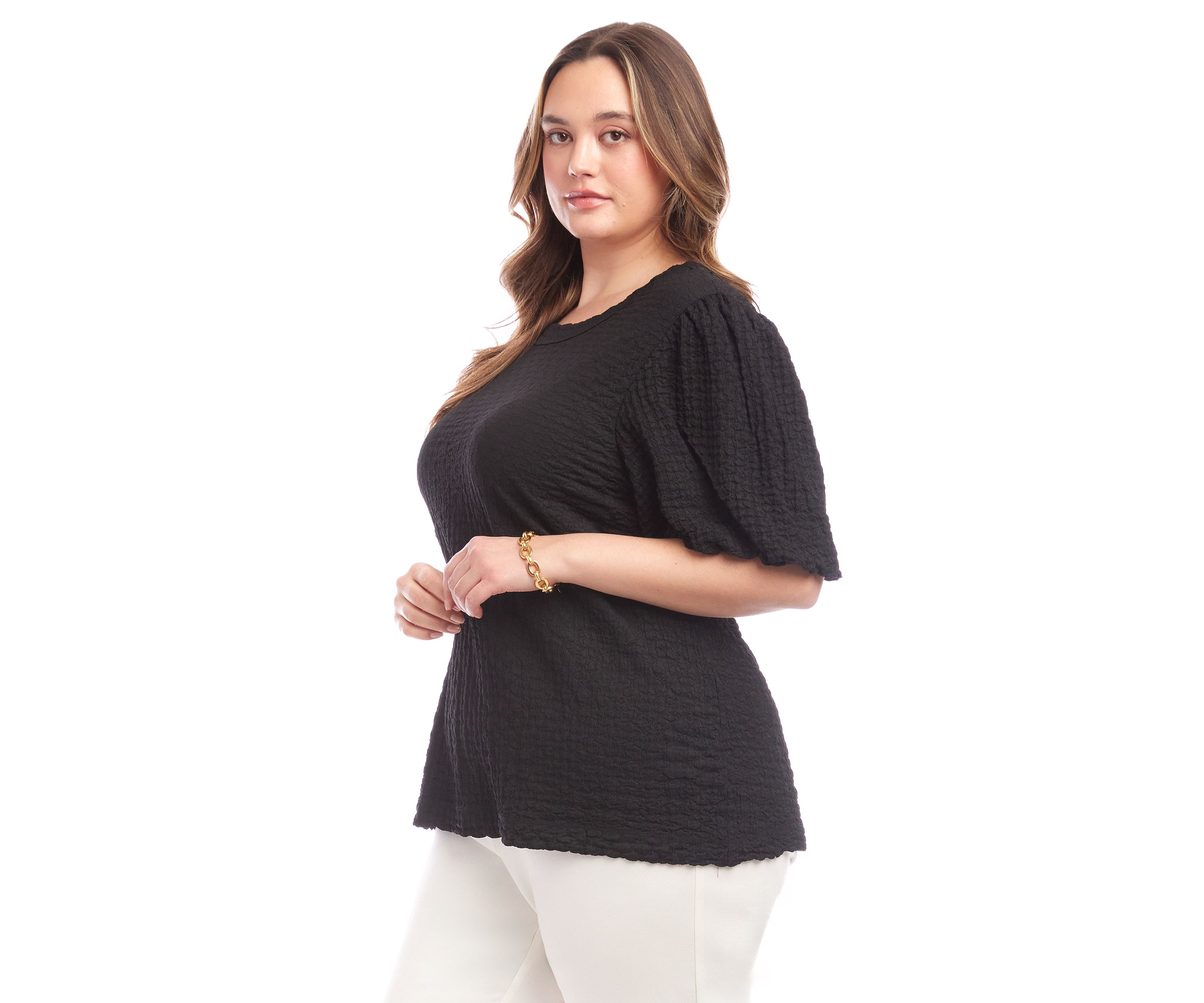Plus Size Puff Sleeve Textured Top