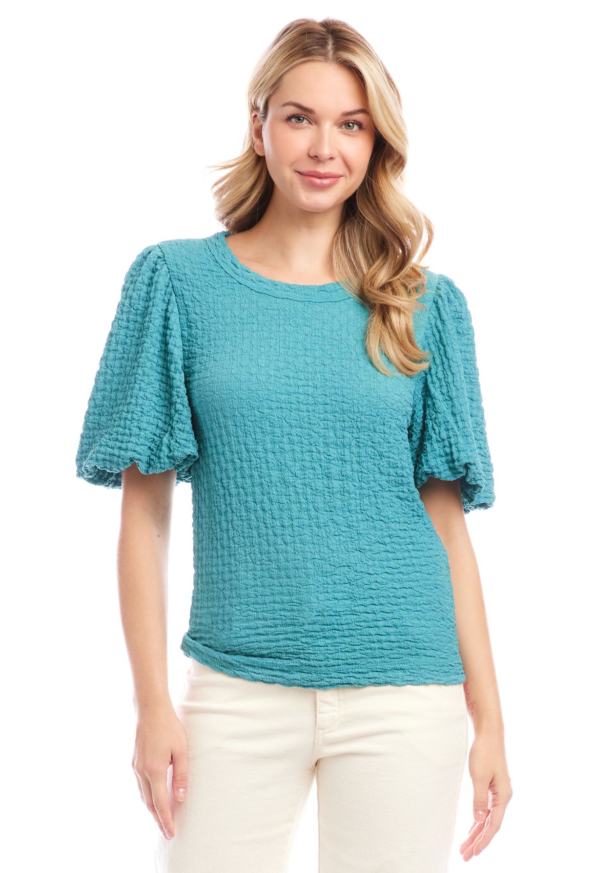Womens Puff Sleeve Textured Top