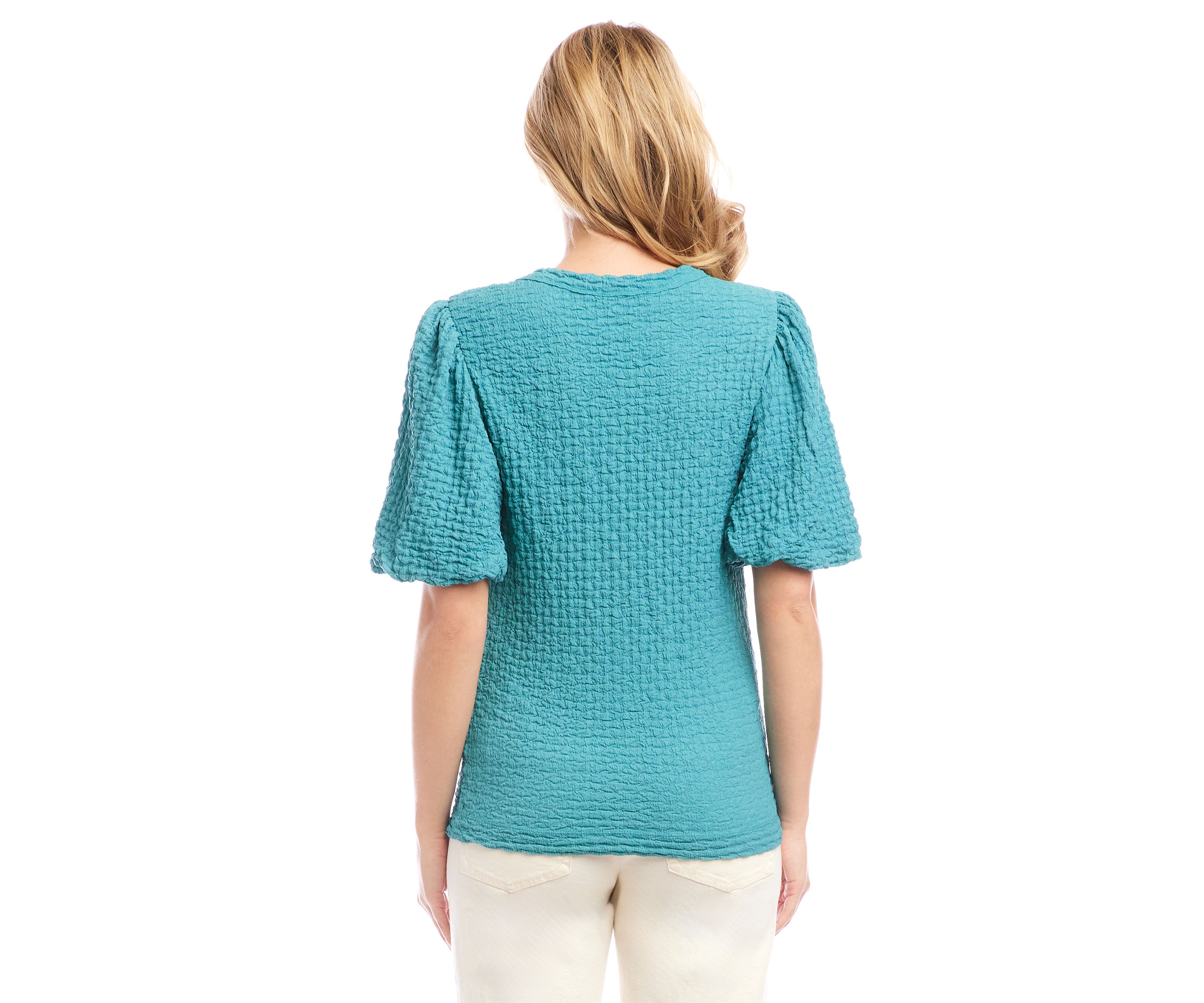 Womens Puff Sleeve Textured Top