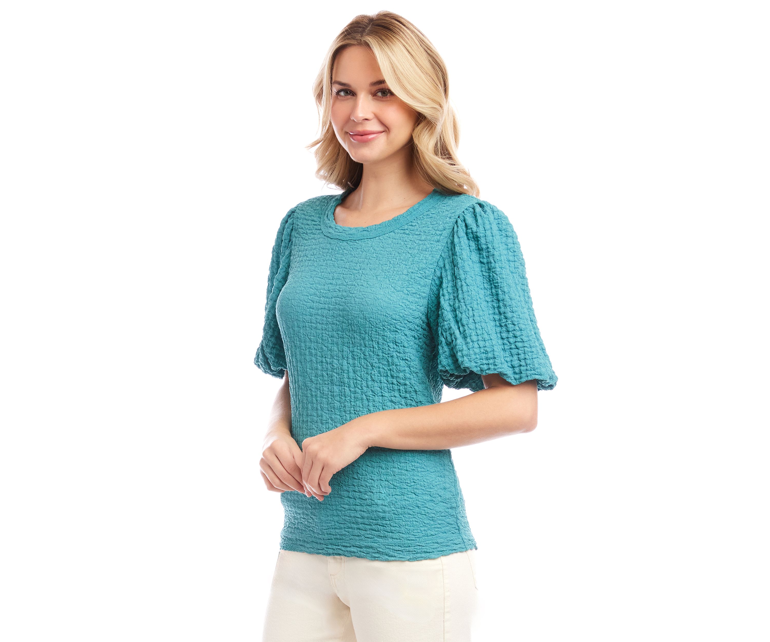 Womens Puff Sleeve Textured Top